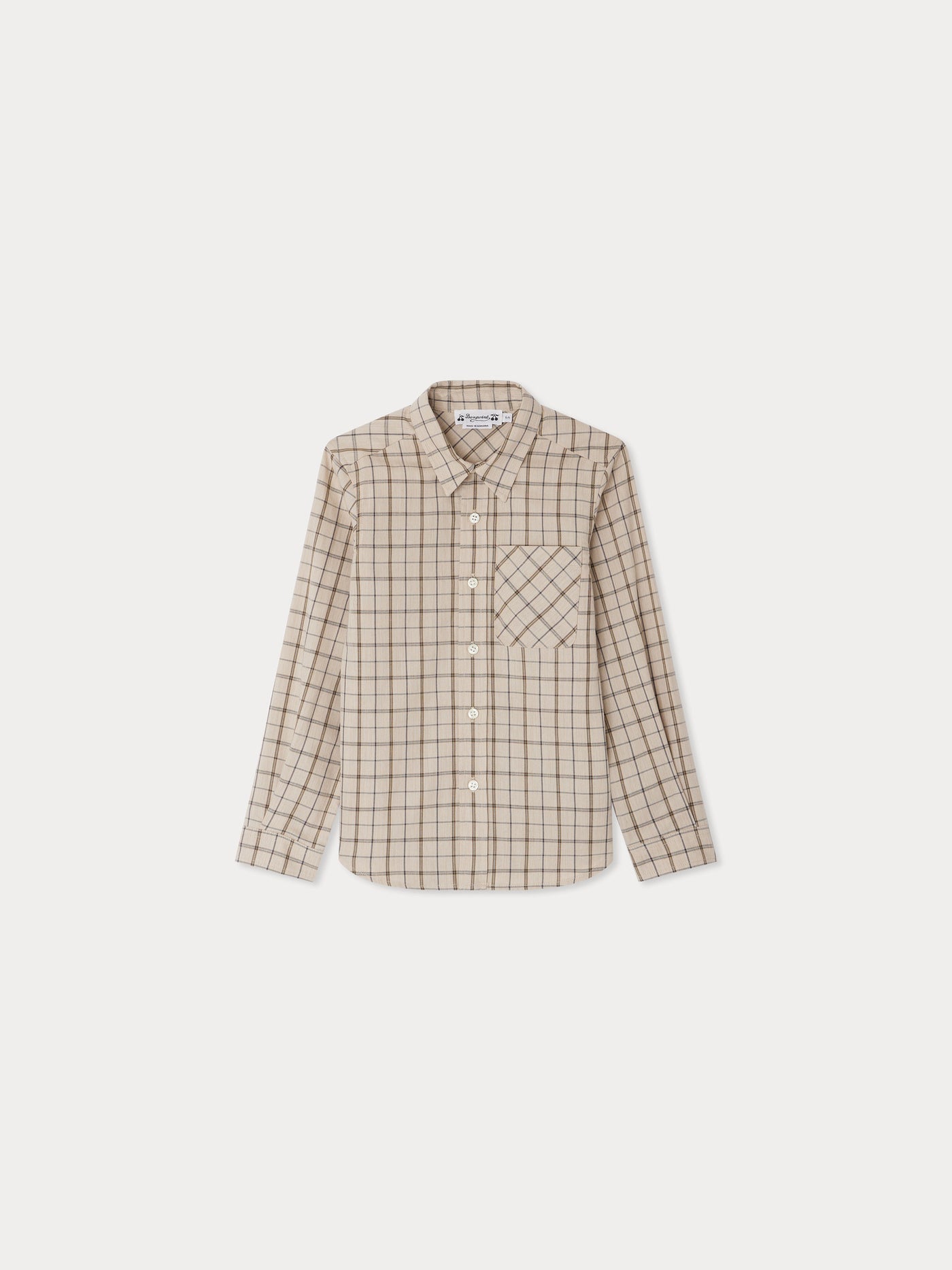 Beige plaid pointed collar tango shirt