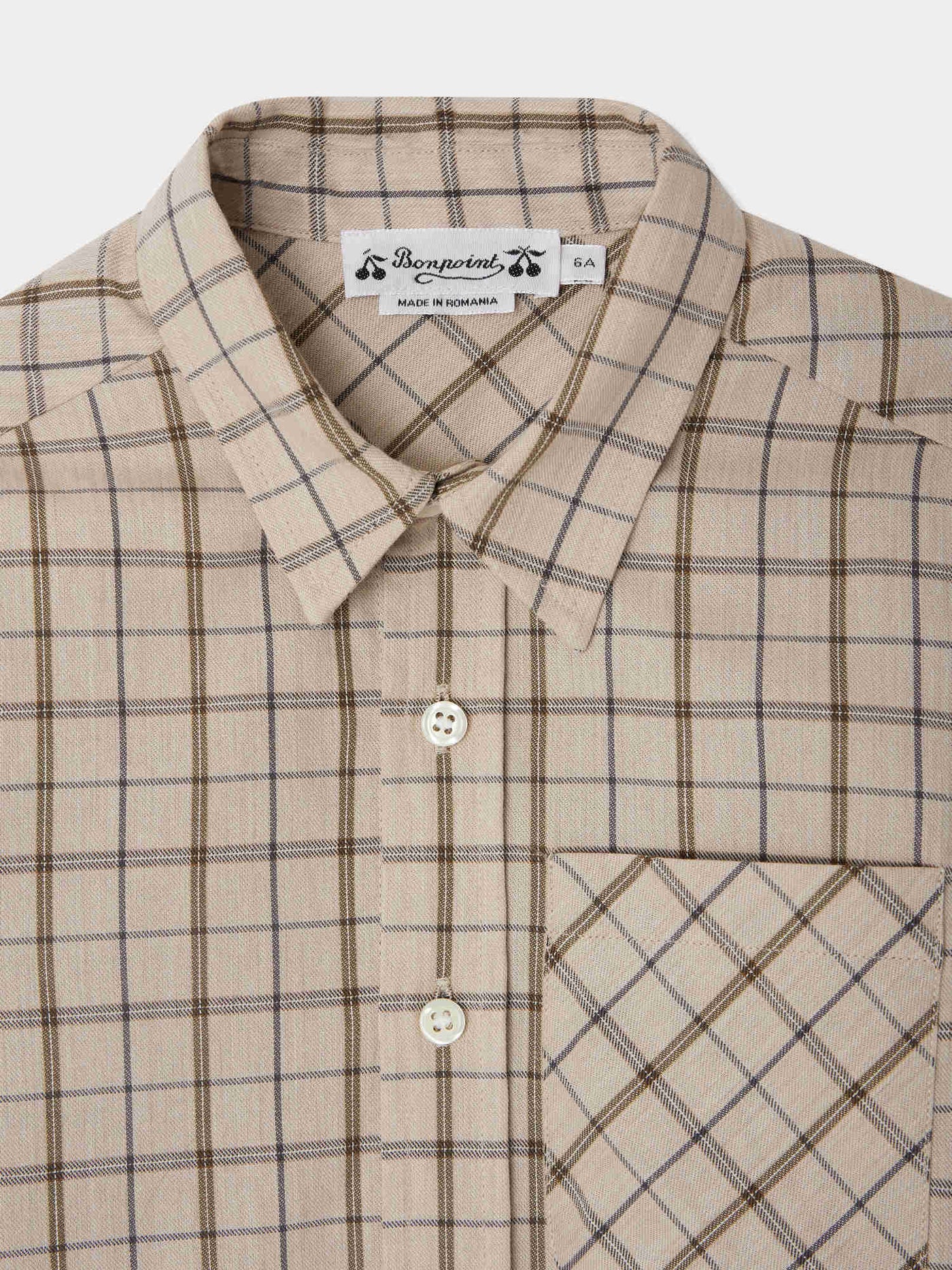 Beige plaid pointed collar tango shirt