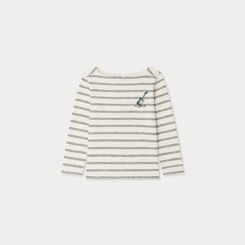 Baudelaire striped t-shirt with guitar embroidery in organic cotton