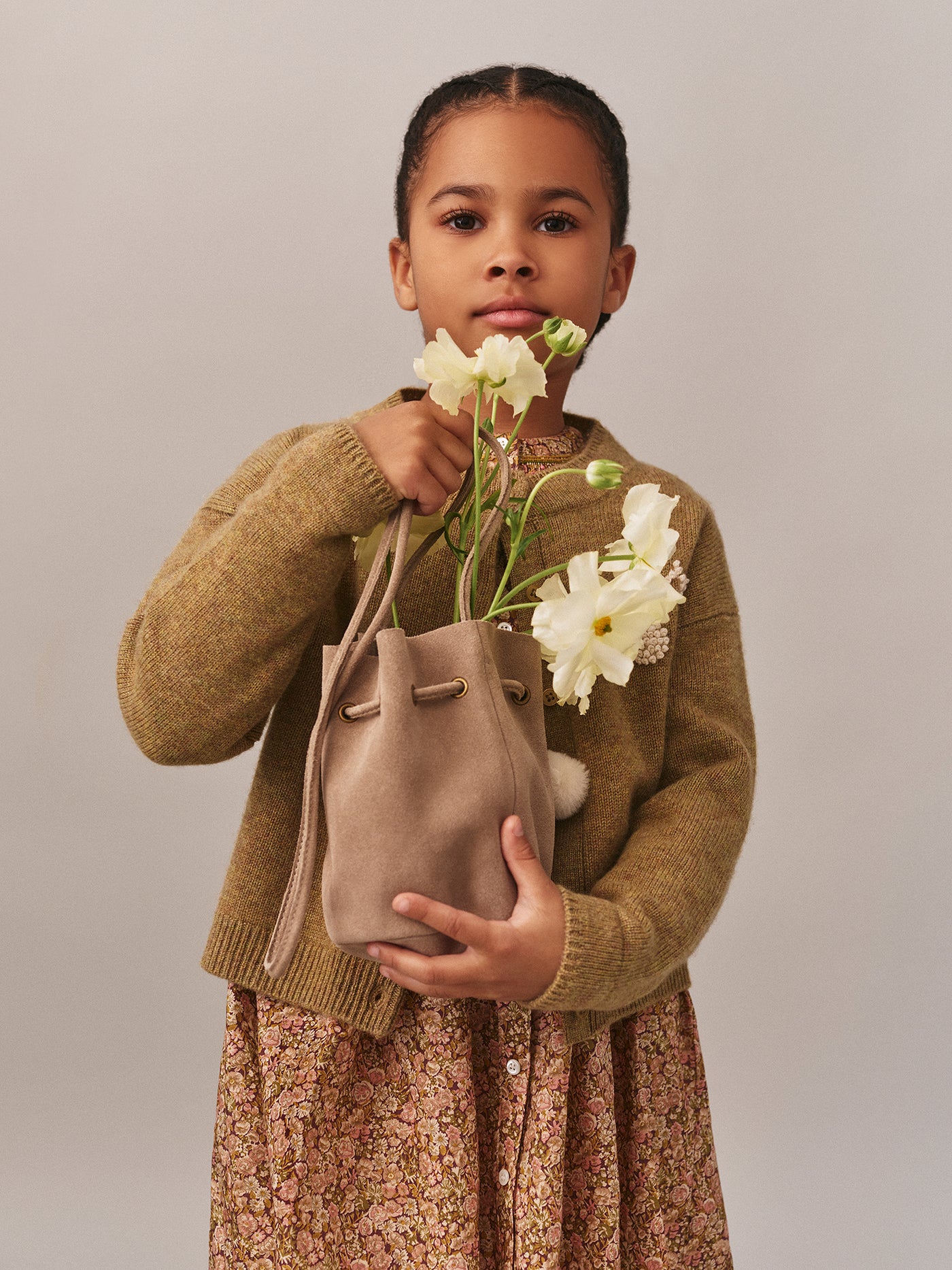 Jessika bag in suede leather and faux fur pompom