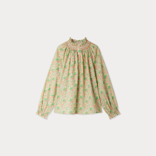 Petal blouse smocked and embroidered in Liberty fabric in organic cotton