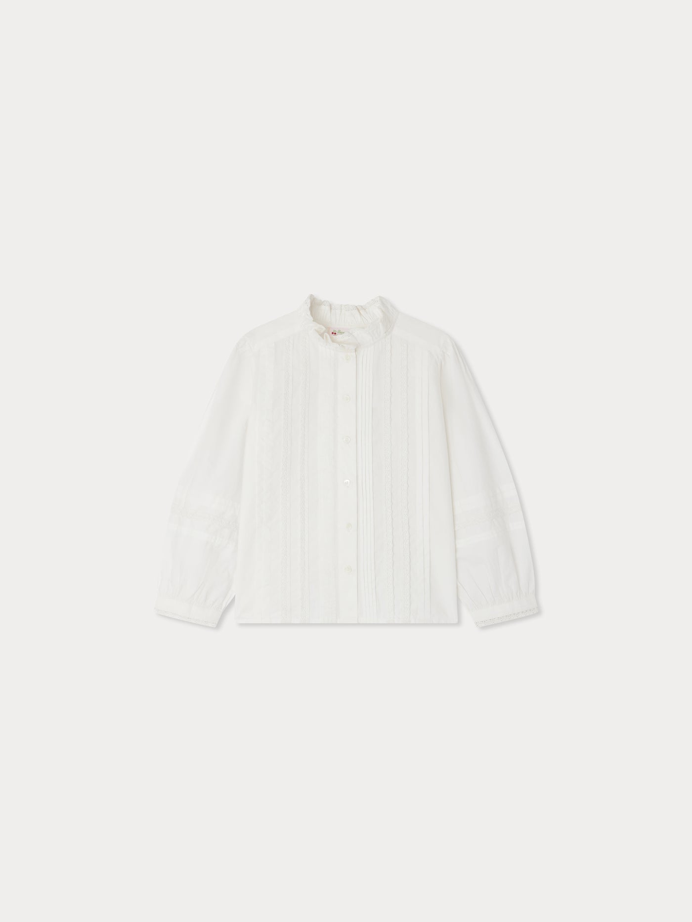 Emelia blouse in embroidered lace and religious pleats in organic cotton