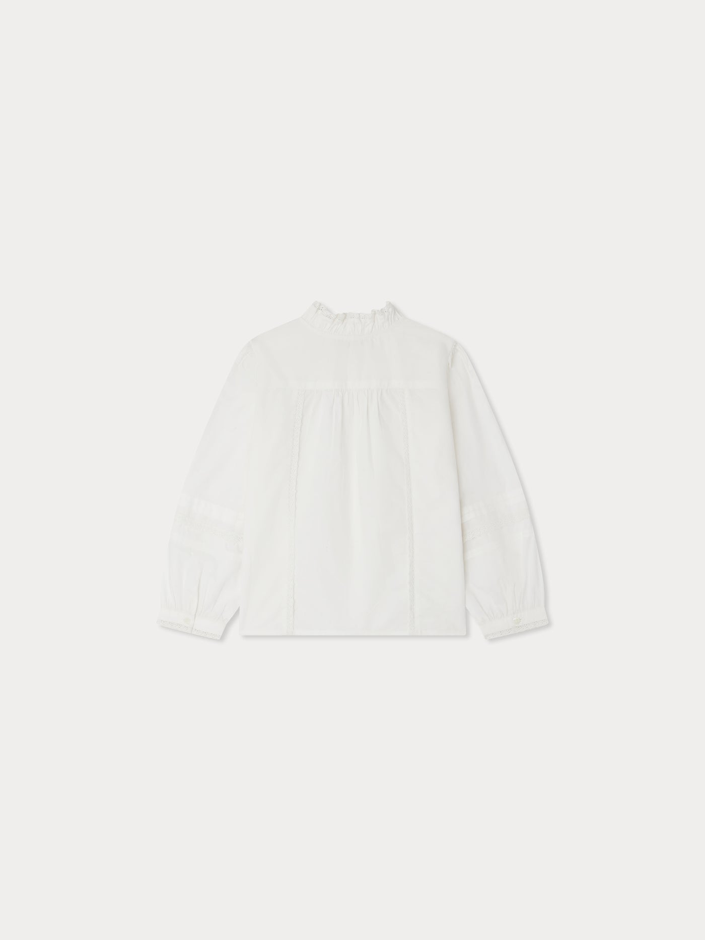 Emelia blouse in embroidered lace and religious pleats in organic cotton