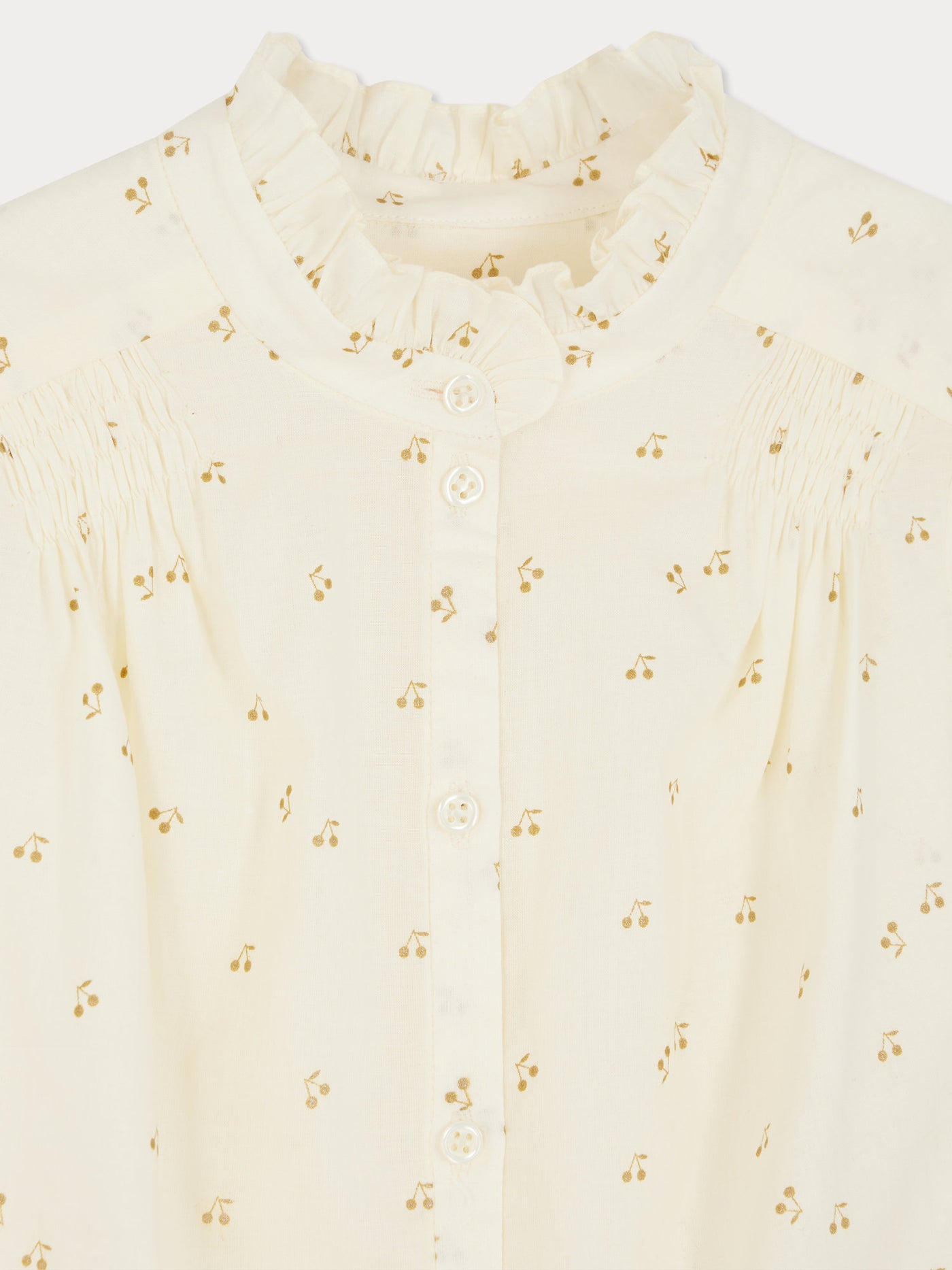 Jorja blouse with gathered ruffles at the collar and cuffs in cotton voile