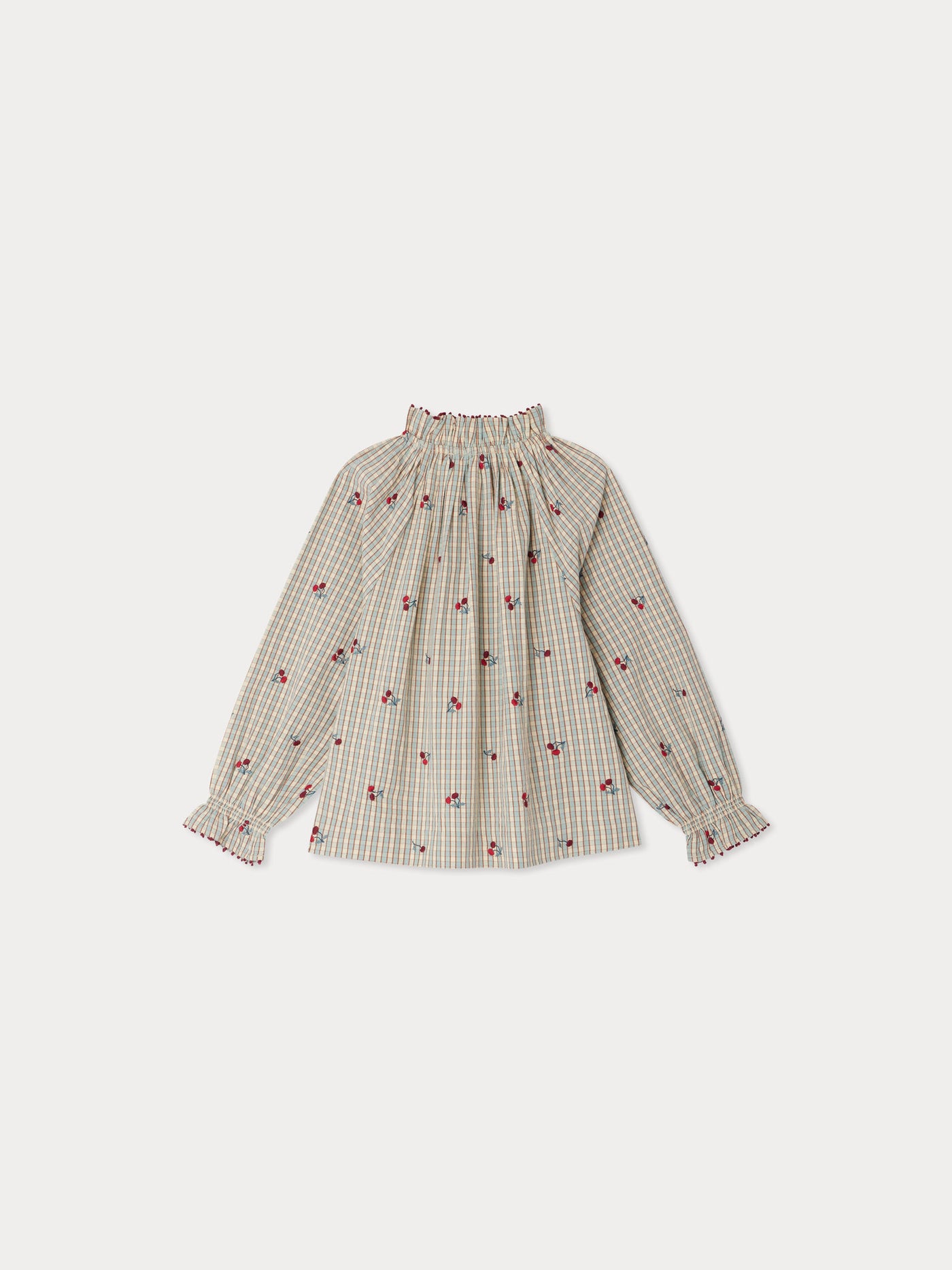 Jordana ruffled blouse in organic cotton with cherry embroidery