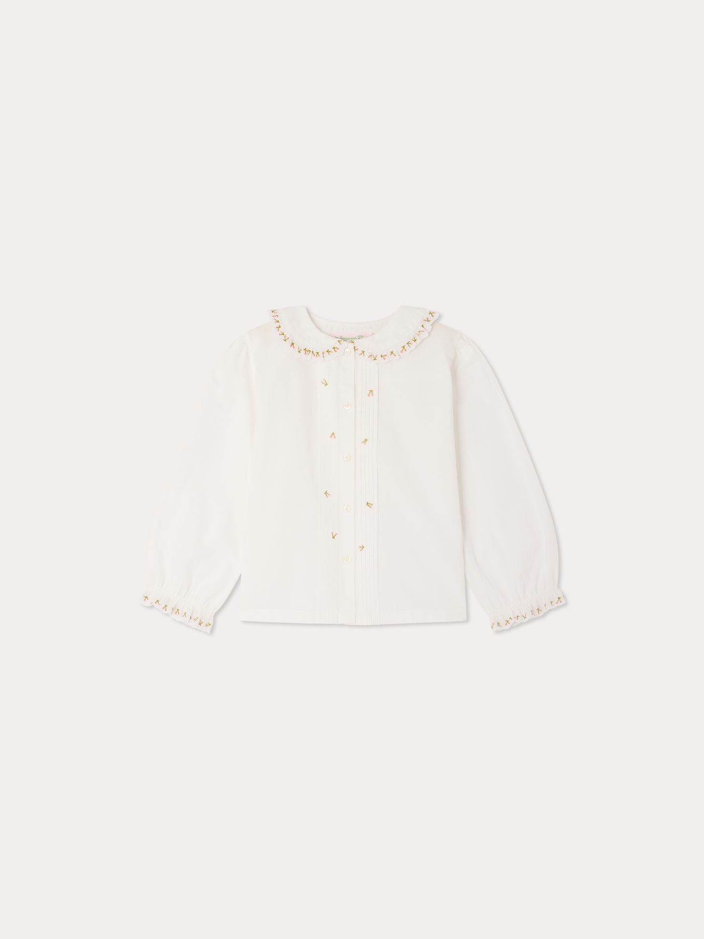 Janeke blouse with embroidered collar and pleated organic cotton