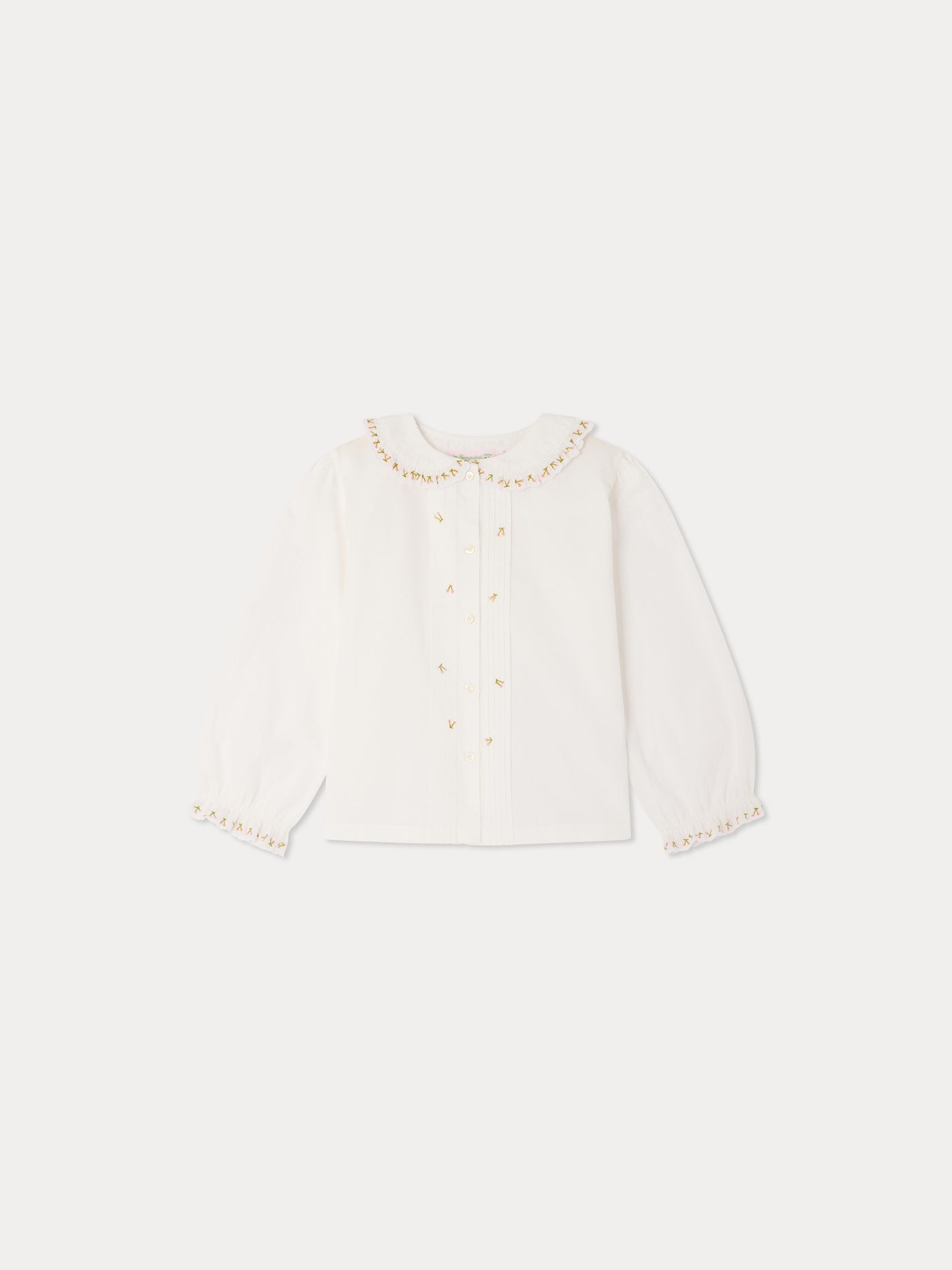 Janeke blouse with embroidered collar and pleated organic cotton