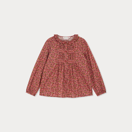 Gentle smocked and embroidered blouse in Liberty fabric in organic cotton