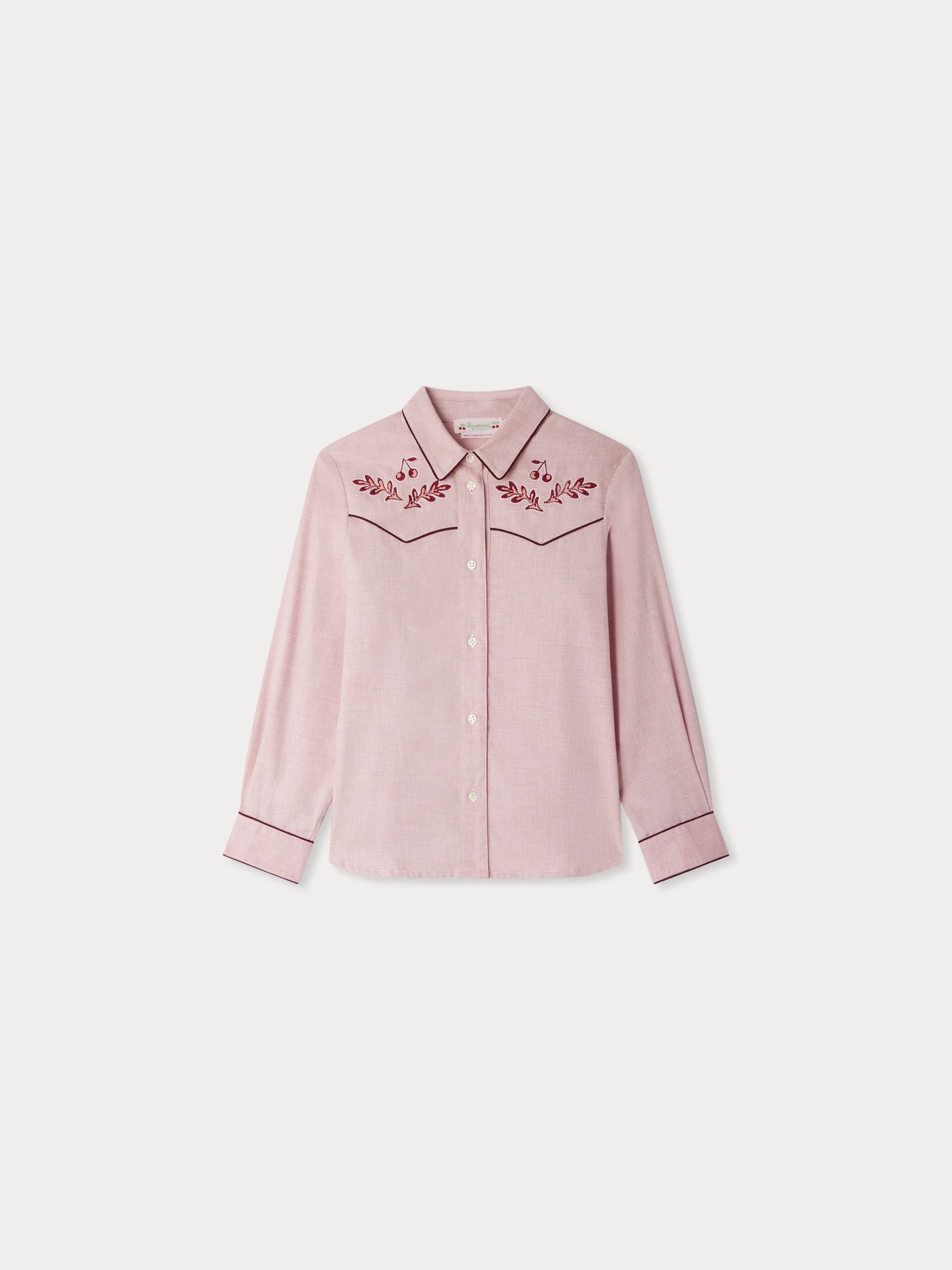 Jiggle blouse with piped collar and embroidery on the front and back in cotton twill