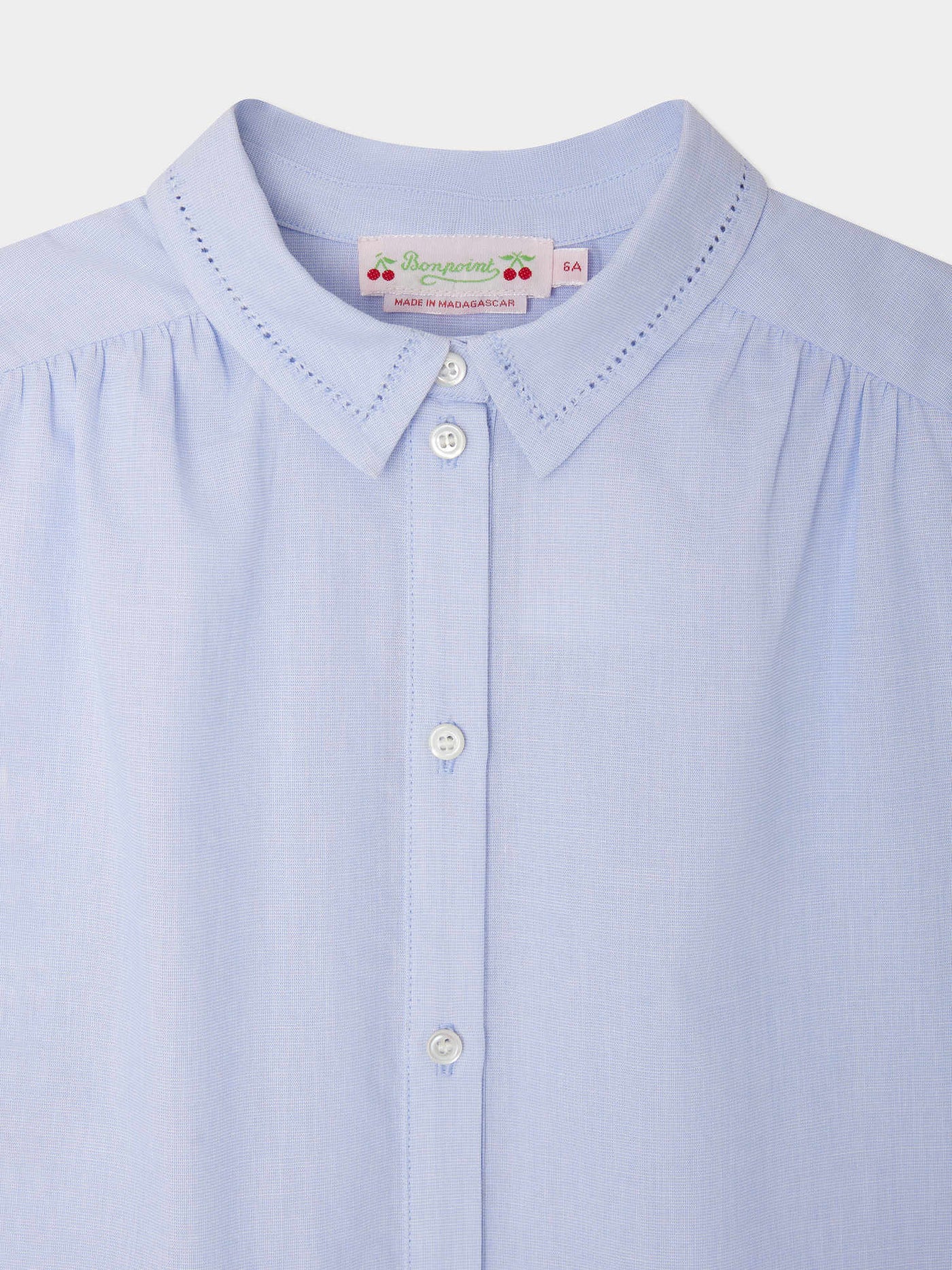 Basiline blouse with "Amour Toujours" embroidery in blue thread-on-thread