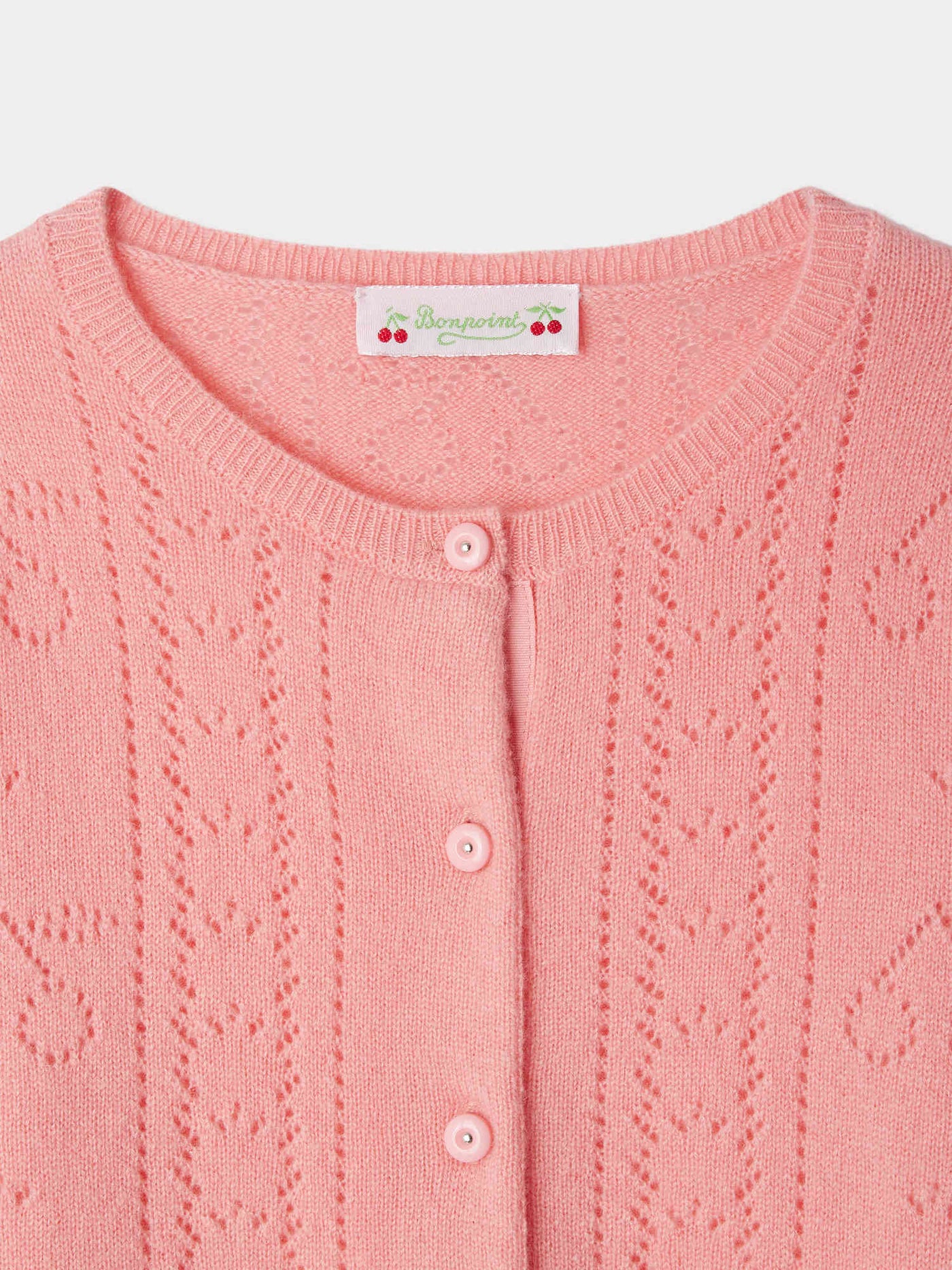 Josiane cardigan with fancy stitch in pink cashmere