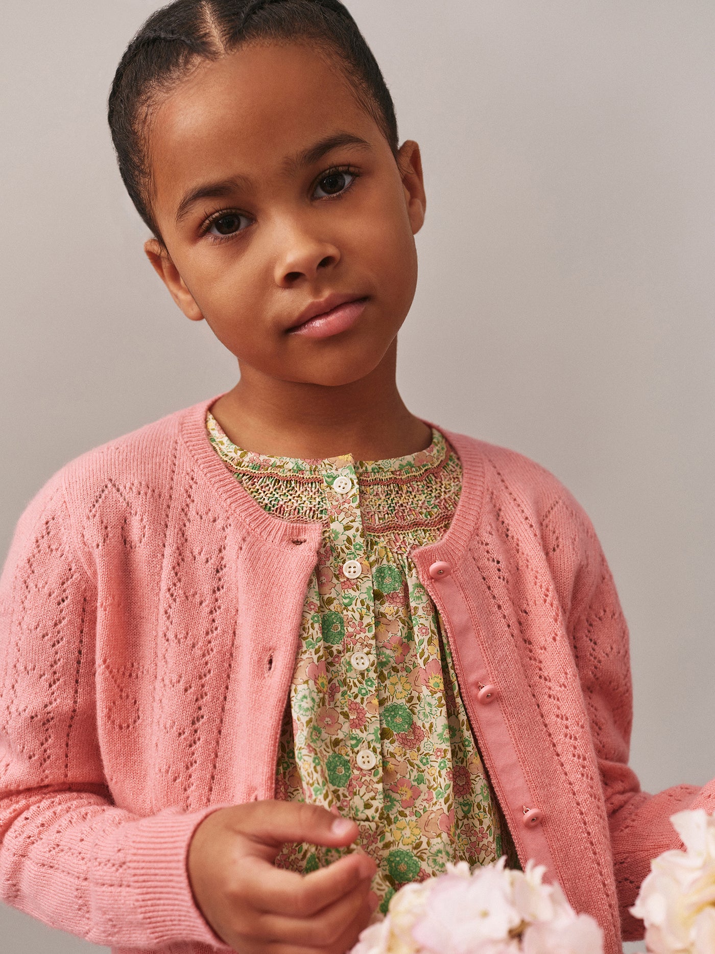 Josiane cardigan with fancy stitch in pink cashmere