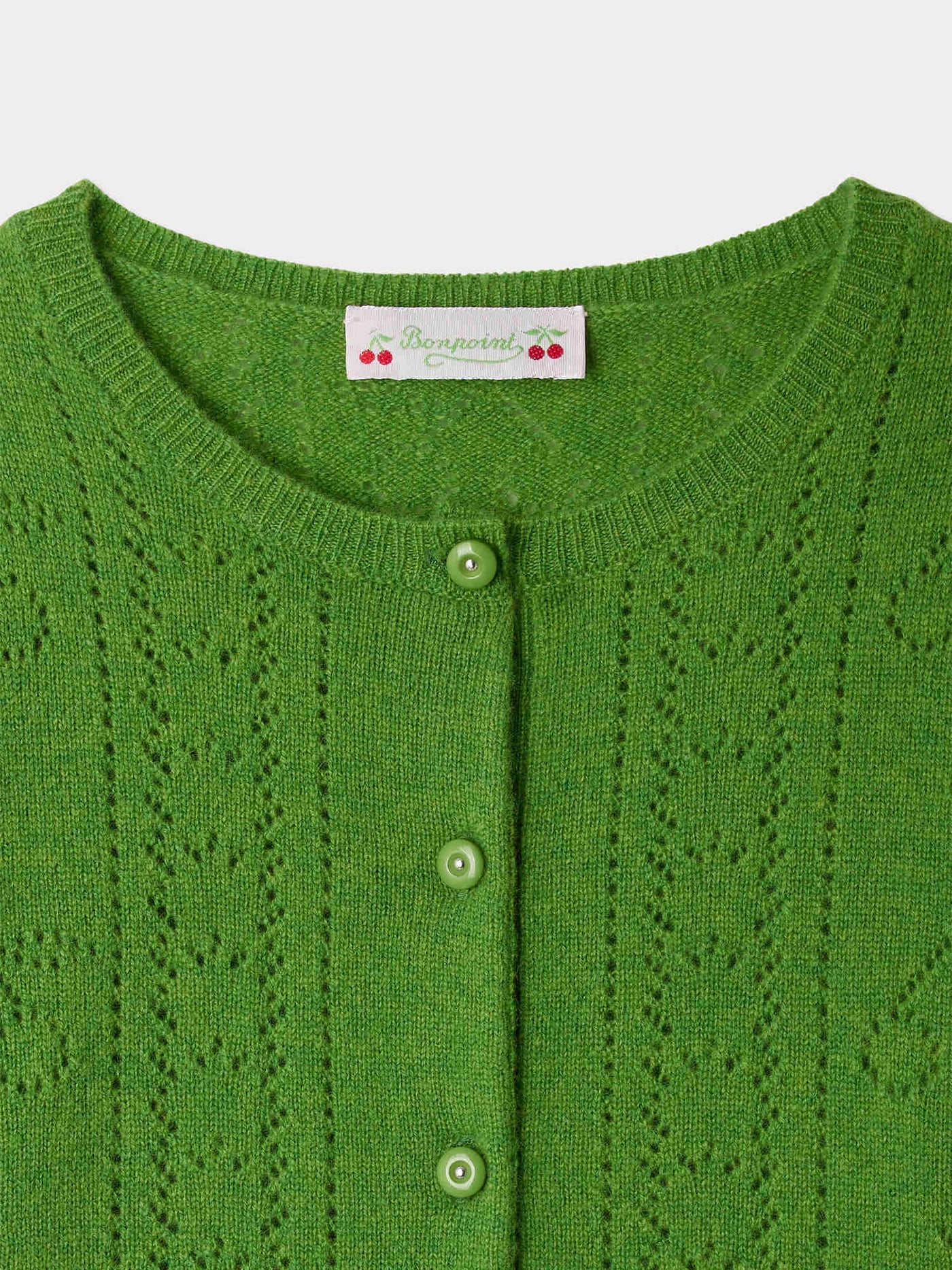 Josiane cardigan with fancy stitch in green cashmere