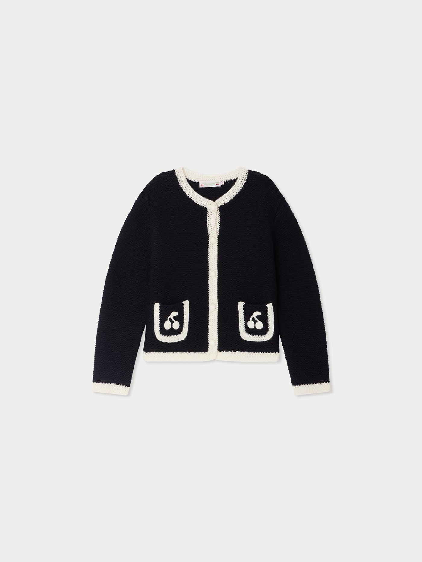 Elaia cardigan with crochet cherries in wool