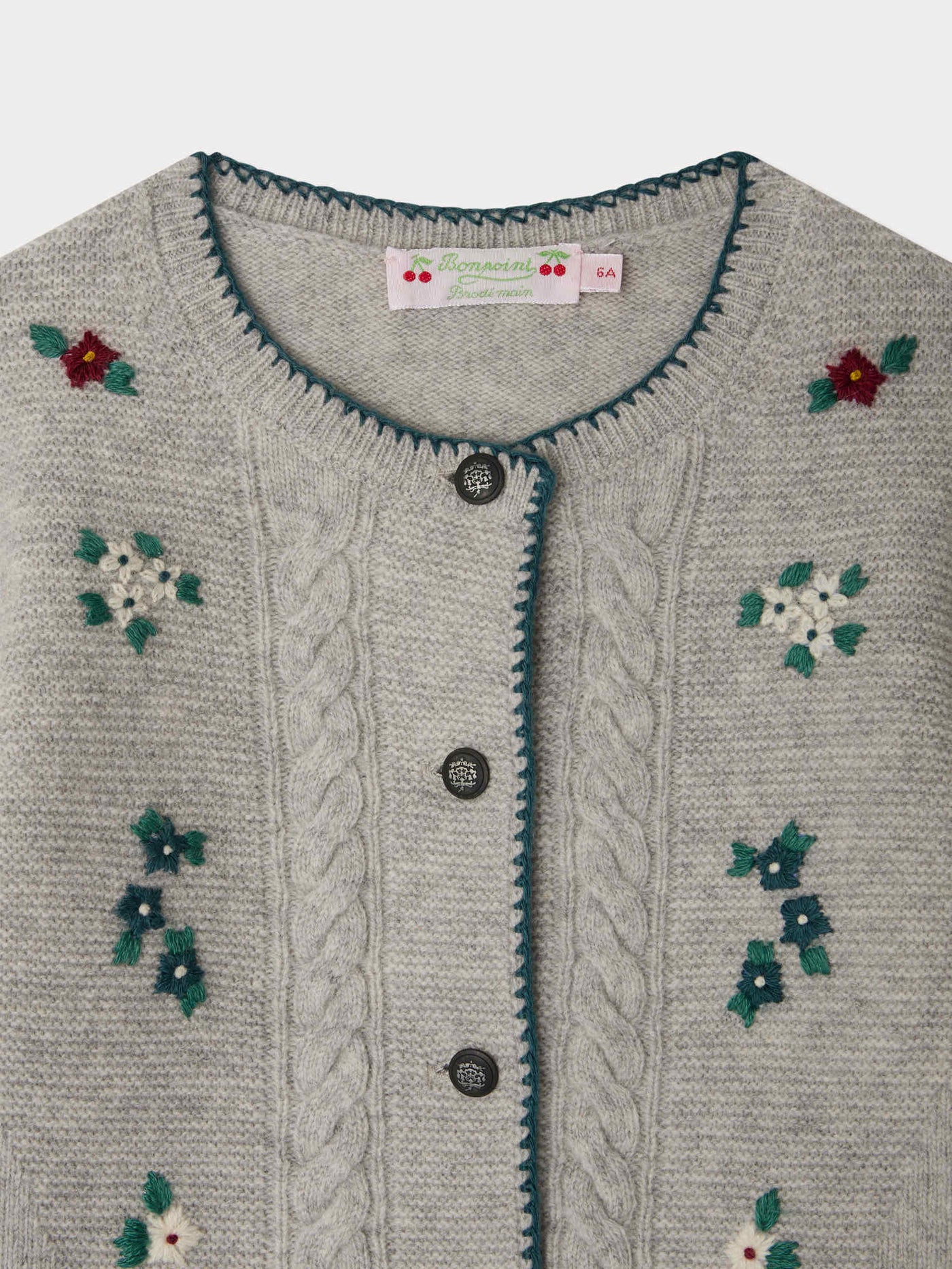 Jamina cardigan with hand-embroidered flowers in wool