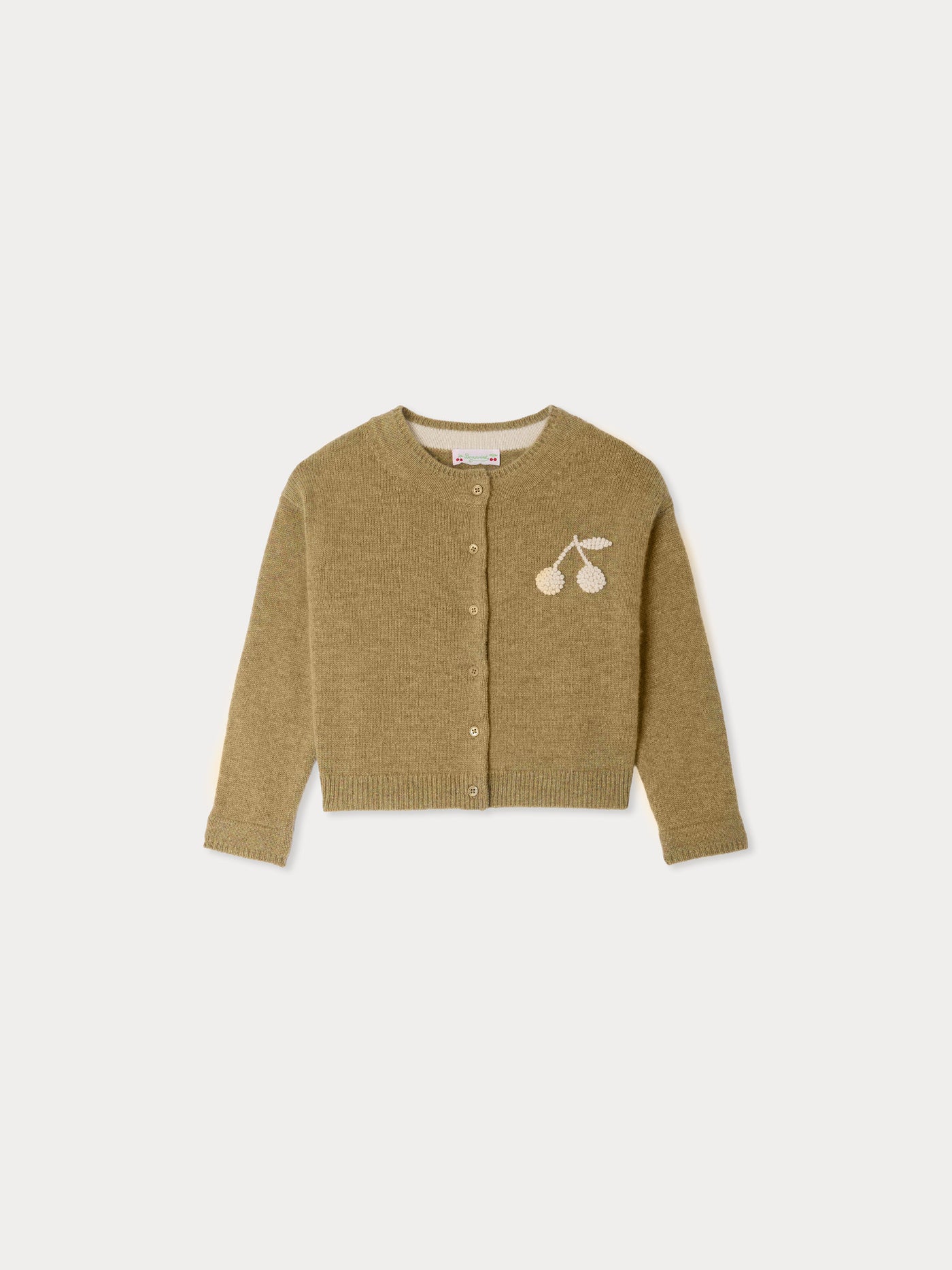 Judicael hand-embroidered cherry cardigan in bronze cashmere