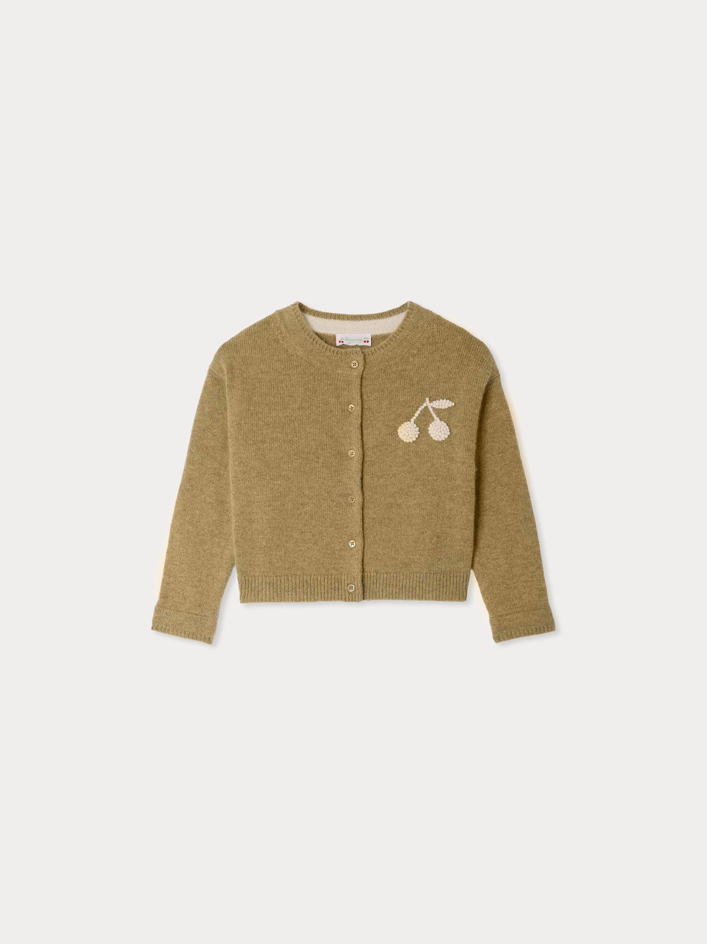 Judicael hand-embroidered cherry cardigan in bronze cashmere