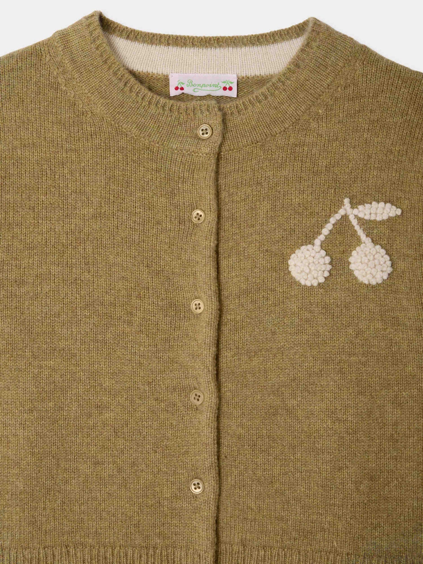 Judicael hand-embroidered cherry cardigan in bronze cashmere