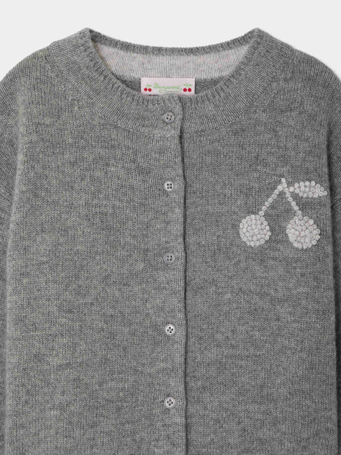 Judicael hand-embroidered cherry cardigan in gray cashmere