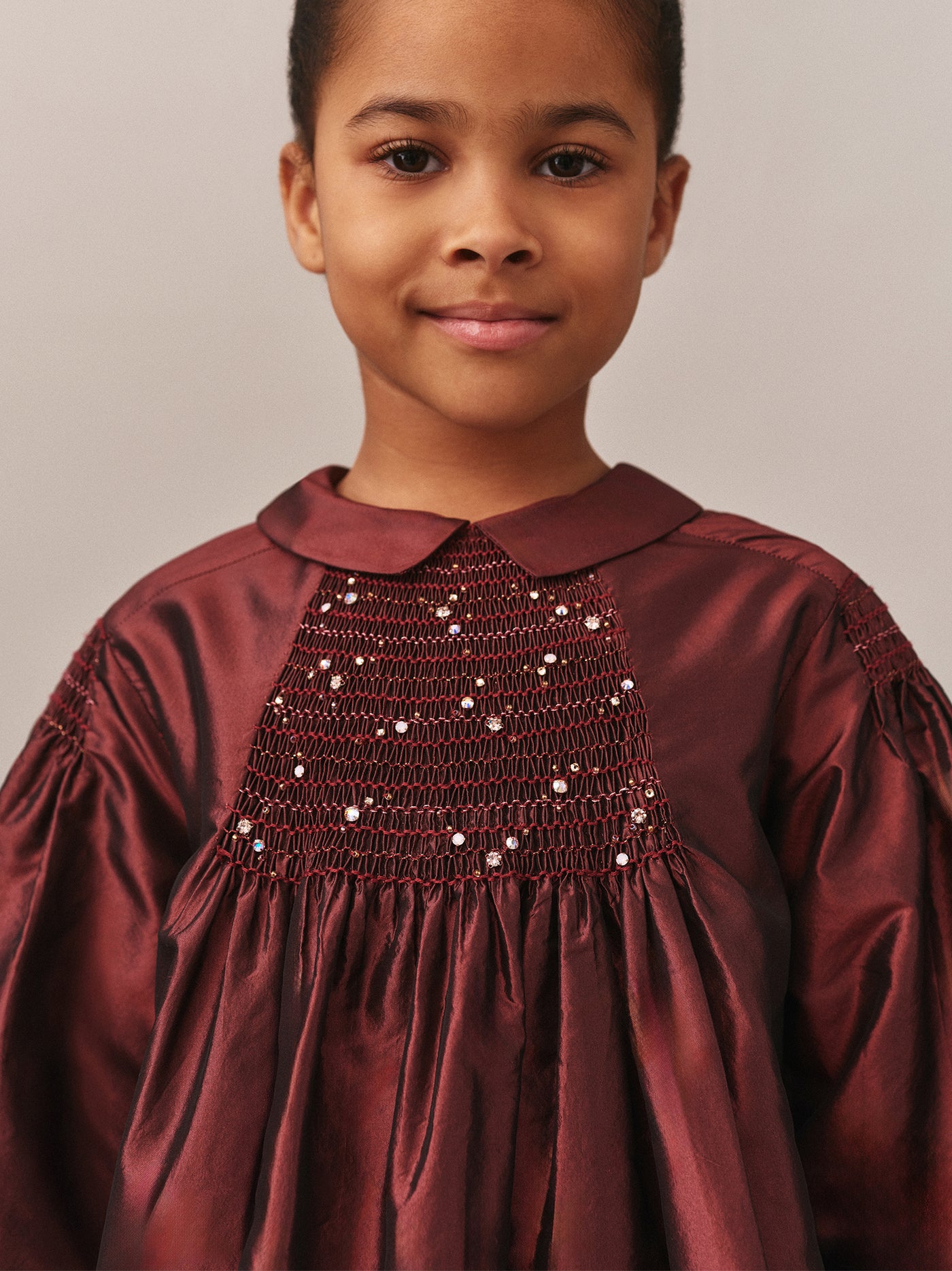 Jeanne smocked and embroidered silk dress