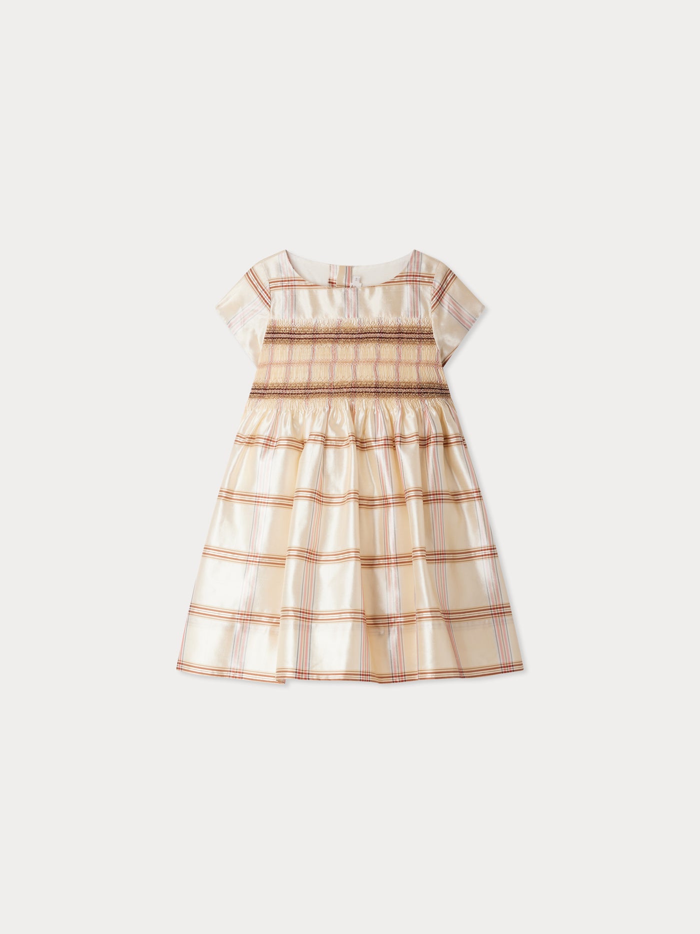 Smocked Duchesse dress embroidered with lurex silk thread