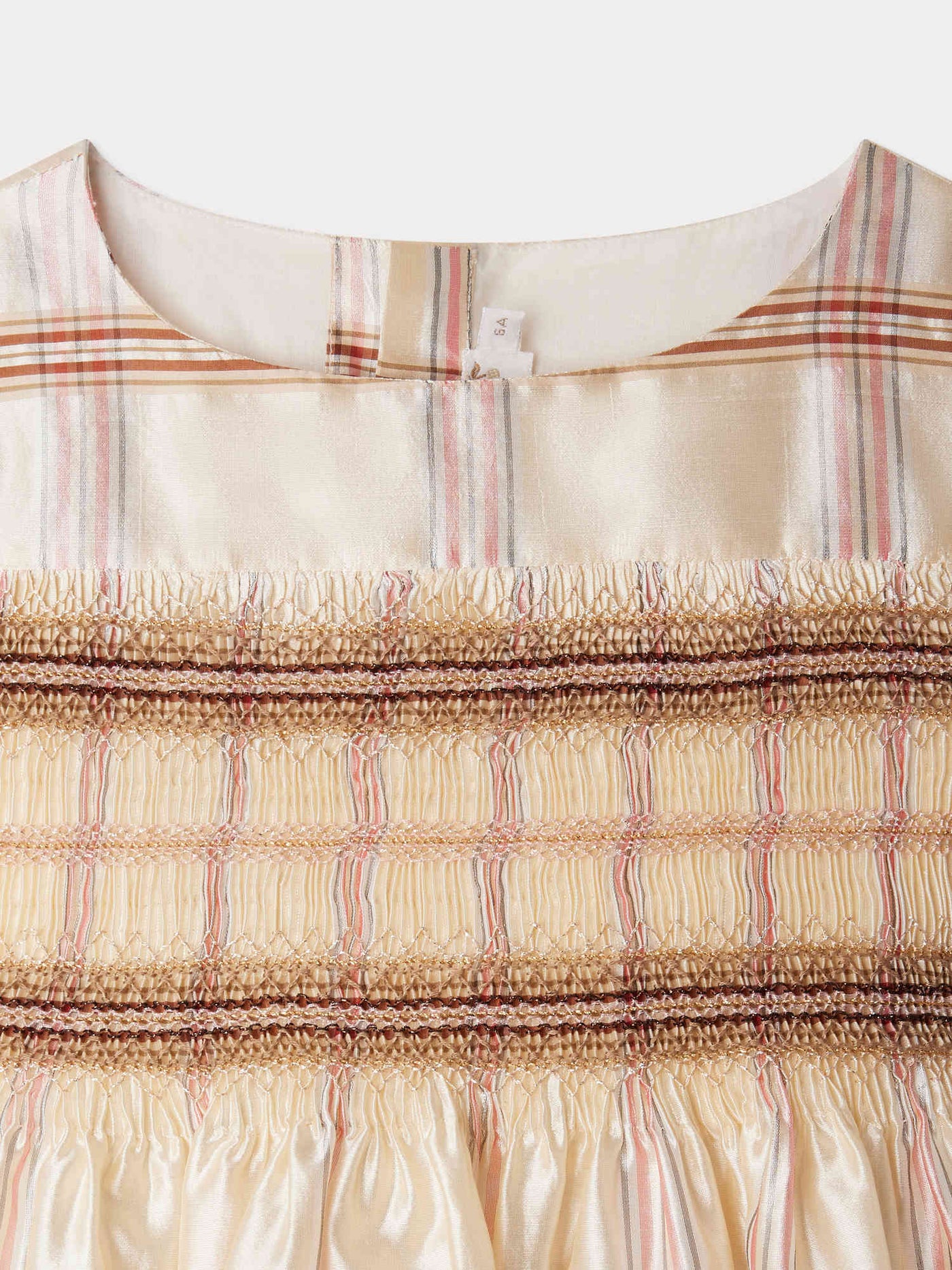 Smocked Duchess dress embroidered with lurex silk thread