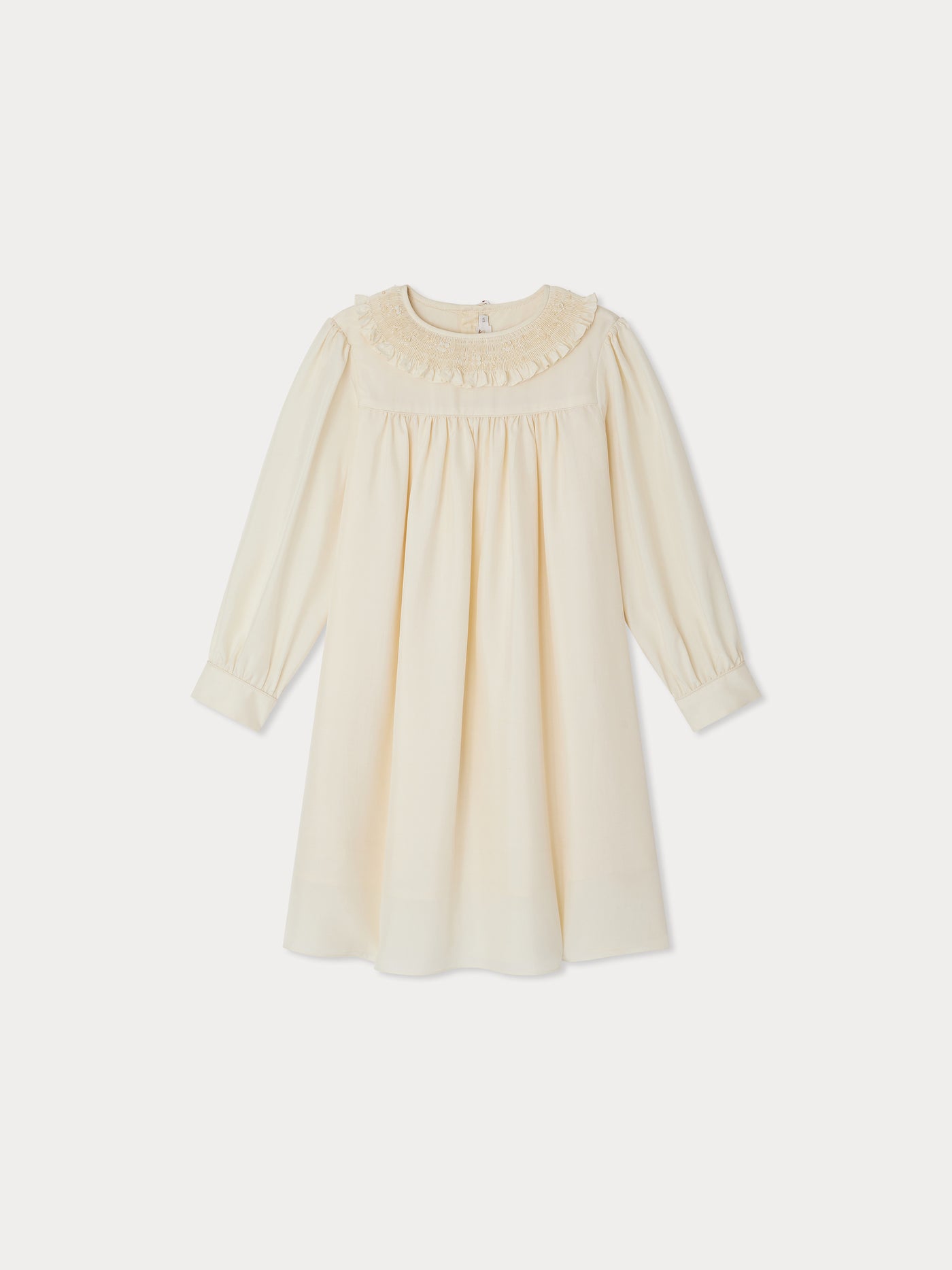 Janine dress with smoky and embroidered silk collar