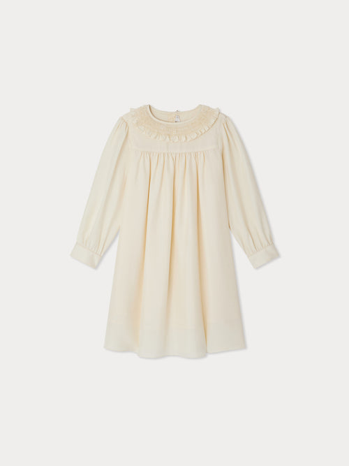 Janine dress with smoky and embroidered silk collar
