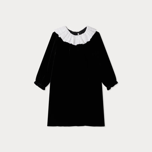 Jaelyn silk velvet dress with white embroidered cotton collar