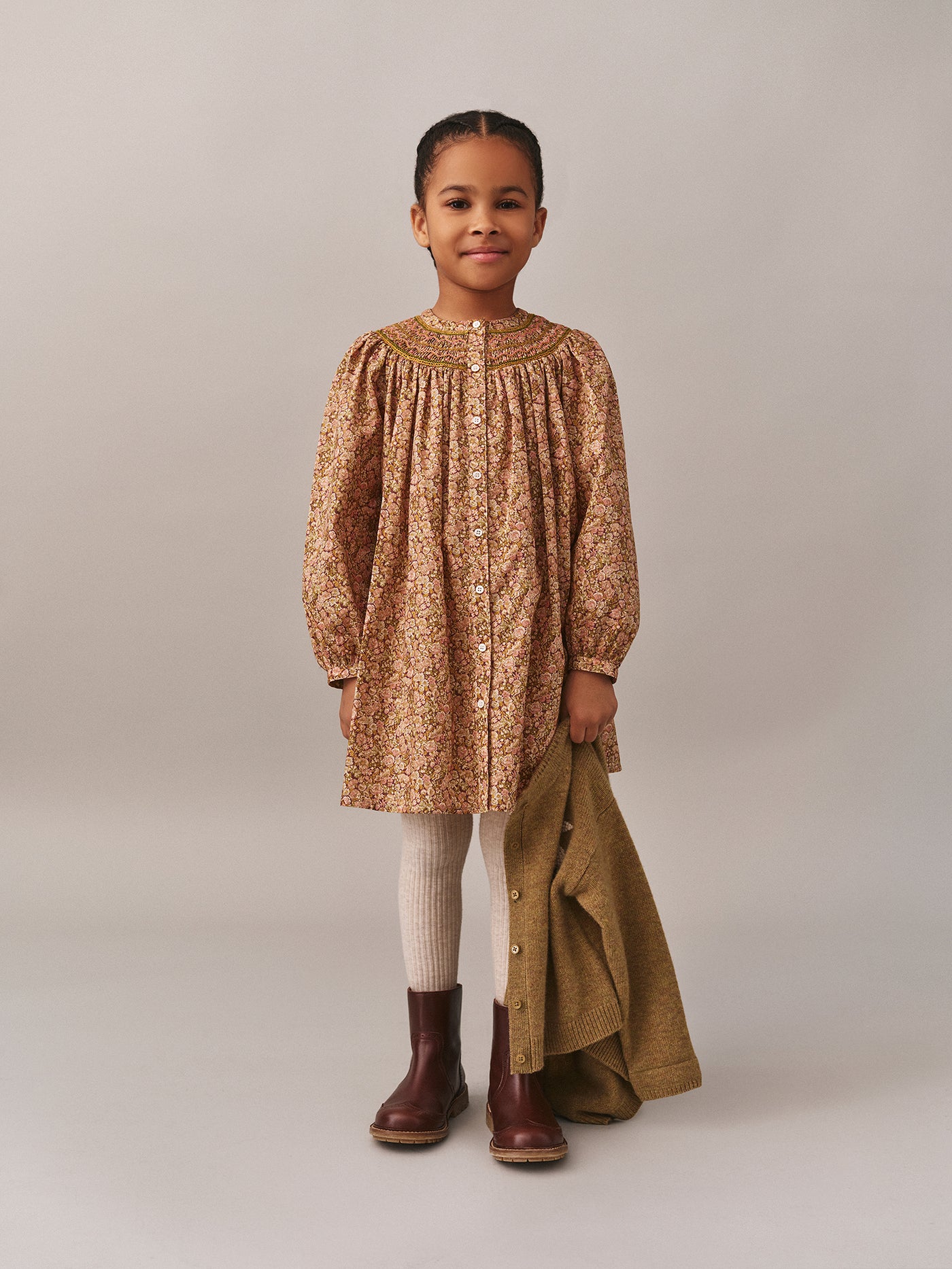 Jadwiga smocked and embroidered dress in Liberty fabric in organic cotton