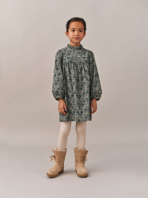 Topaz dress with embroidered collar and pleated Liberty velvet fabric