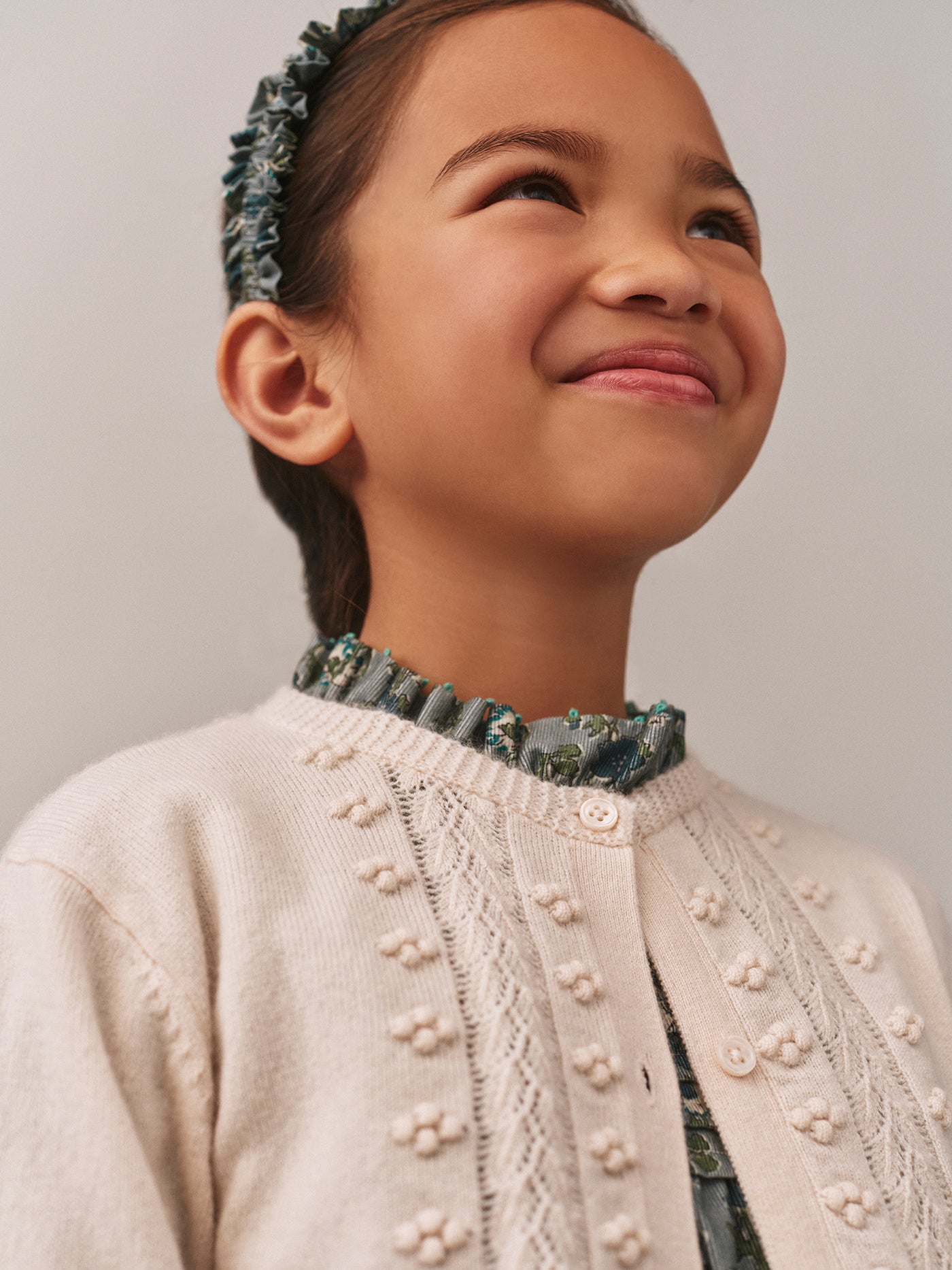 Topaz dress with embroidered collar and pleated Liberty velvet fabric