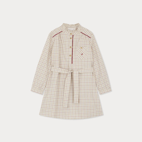 Jilton dress with contrasting croquets and cherry embroidery