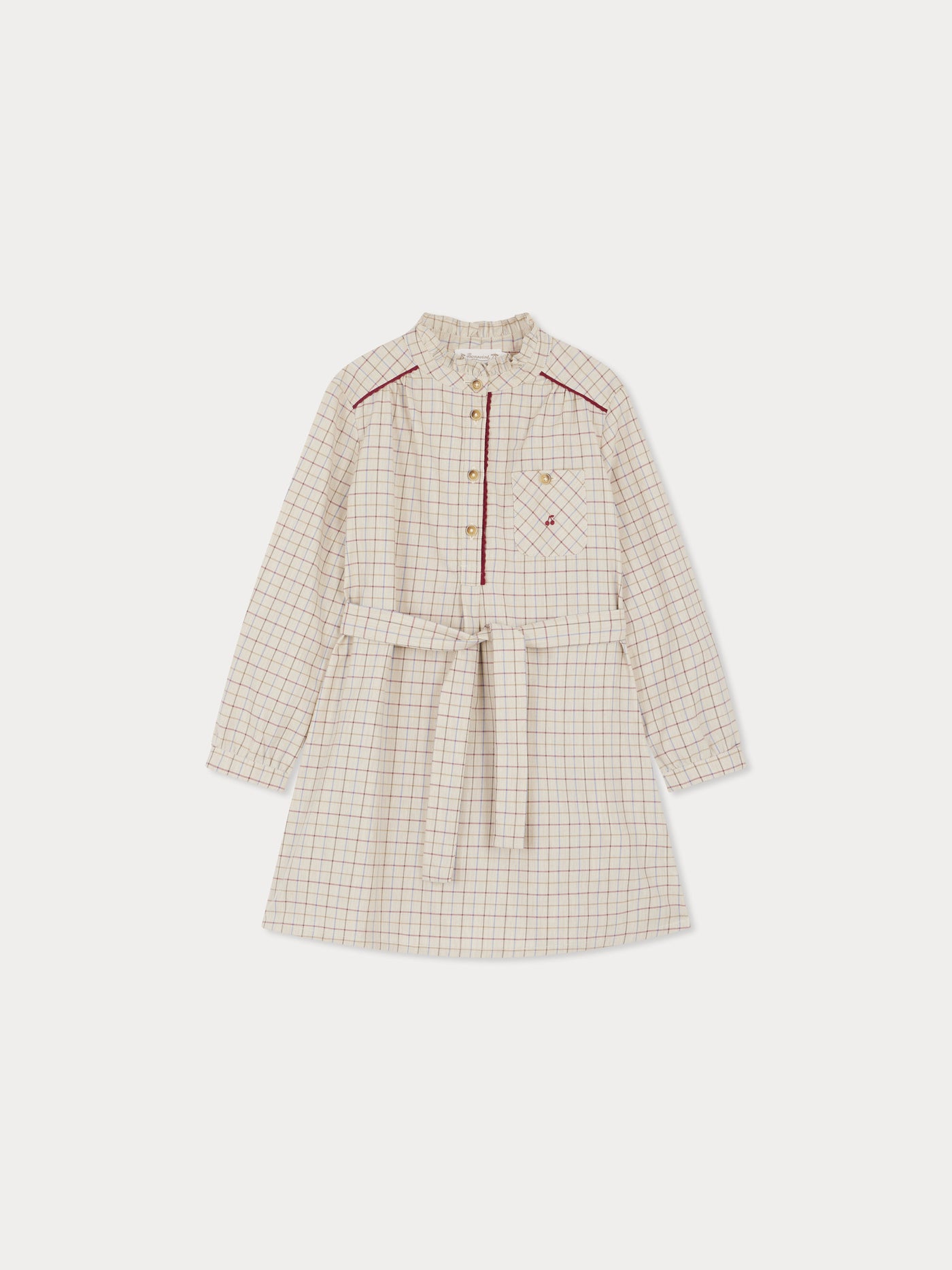 Jilton dress with contrasting croquets and cherry embroidery