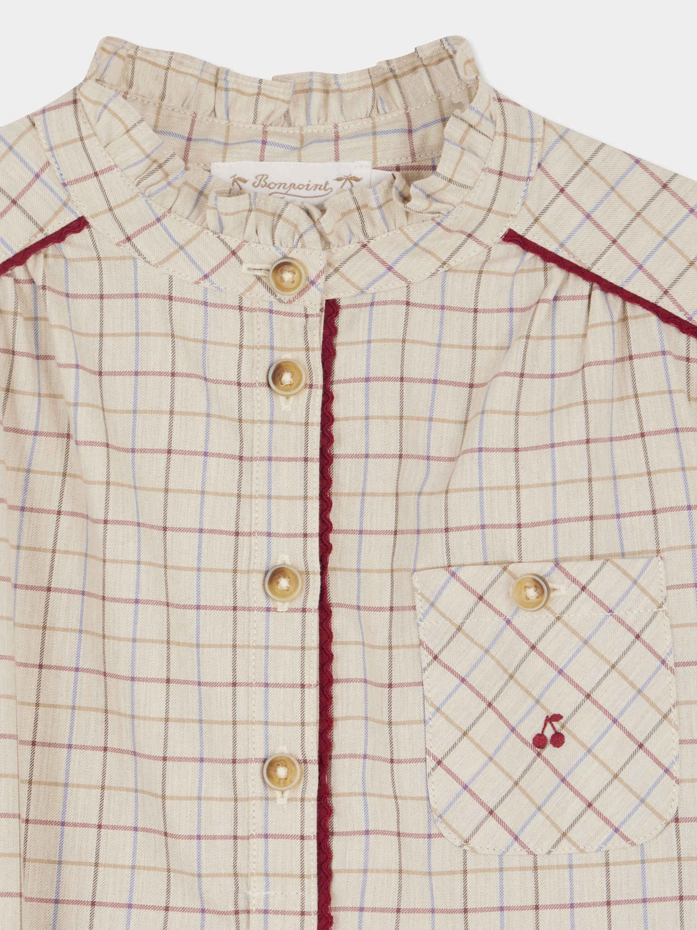 Jilton dress with contrasting croquets and cherry embroidery