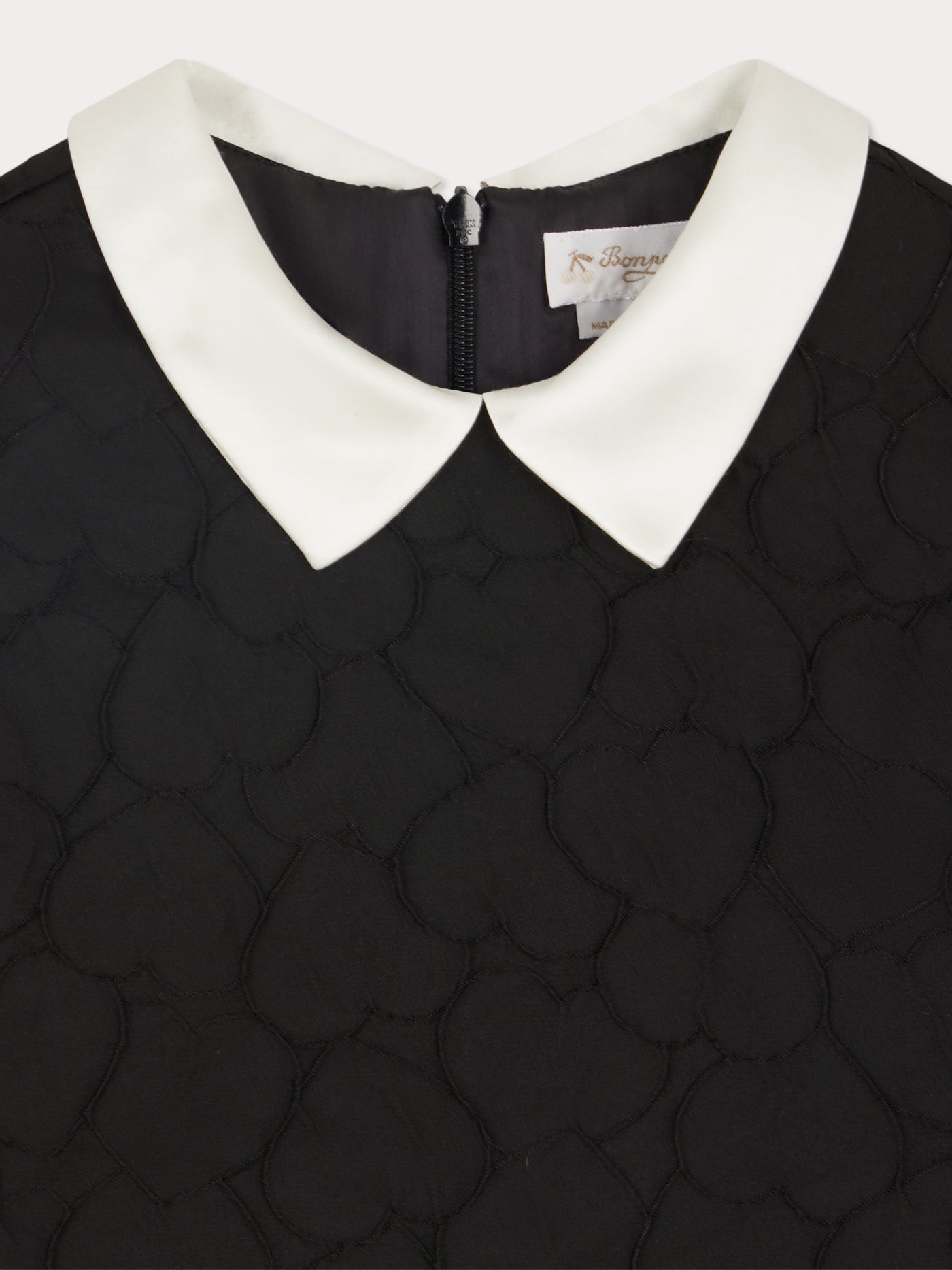 Jadey dress in heart-pattern jacquard with contrasting satin collar