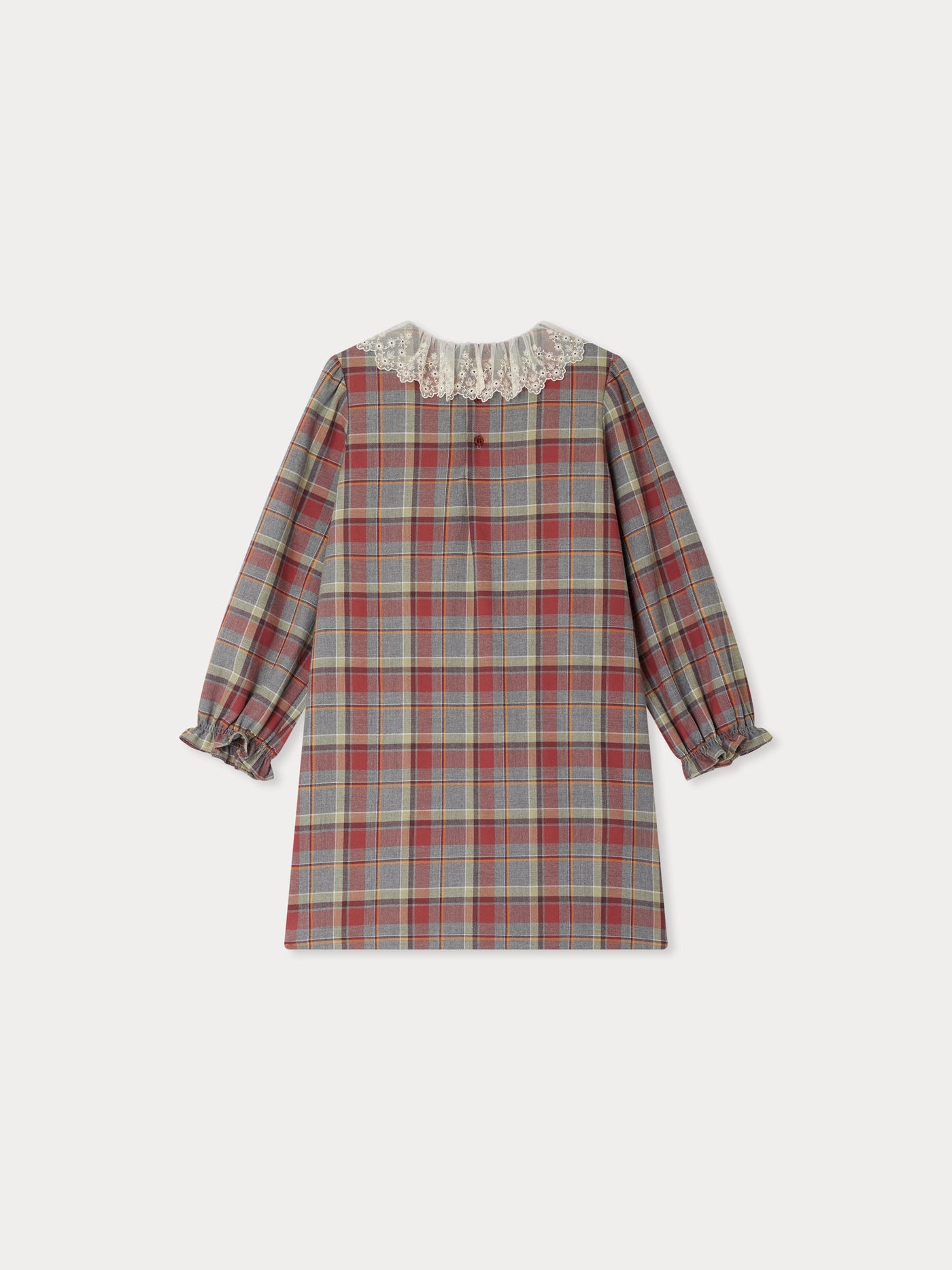 Puzzle dress with embroidered lace collar in cotton