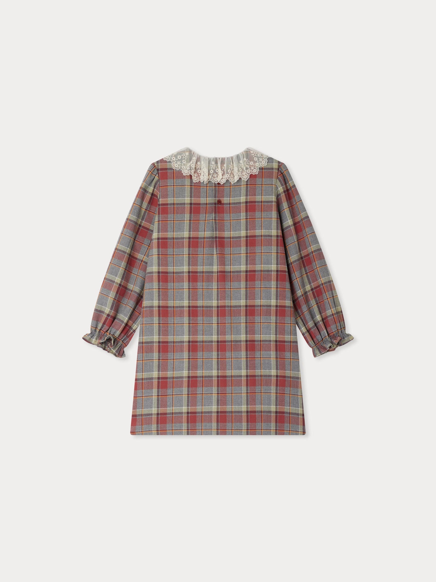 Puzzle dress with embroidered lace collar in cotton