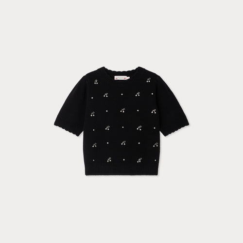 Justine hand-embroidered sweater with rhinestones and pearls in wool and cashmere