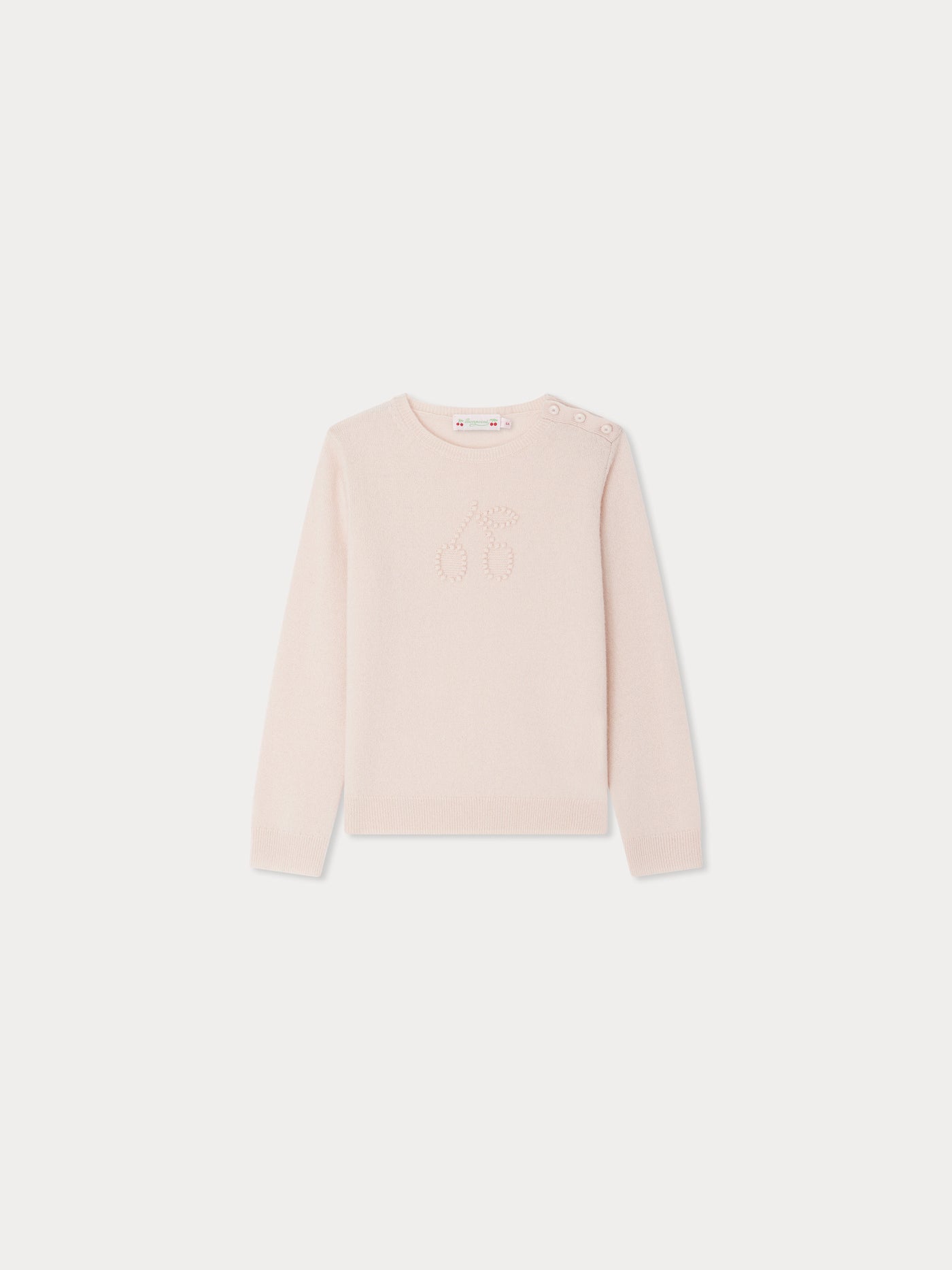 Jaana cashmere sweater in pink with cherry embroidery