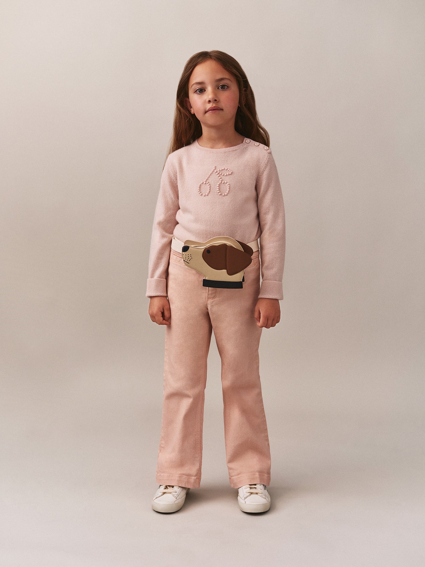 Jaana cashmere sweater in pink with cherry embroidery
