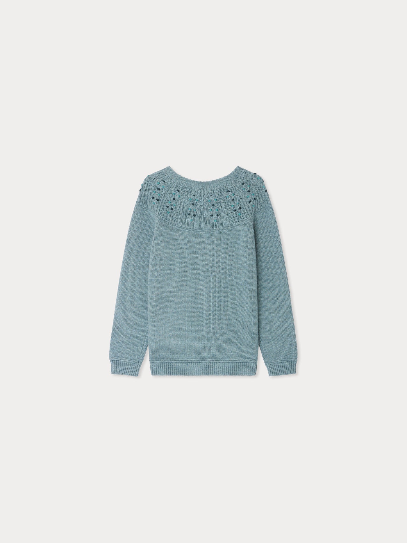 Genièvre cable-knit sweater with smocked and embroidered jacquard
