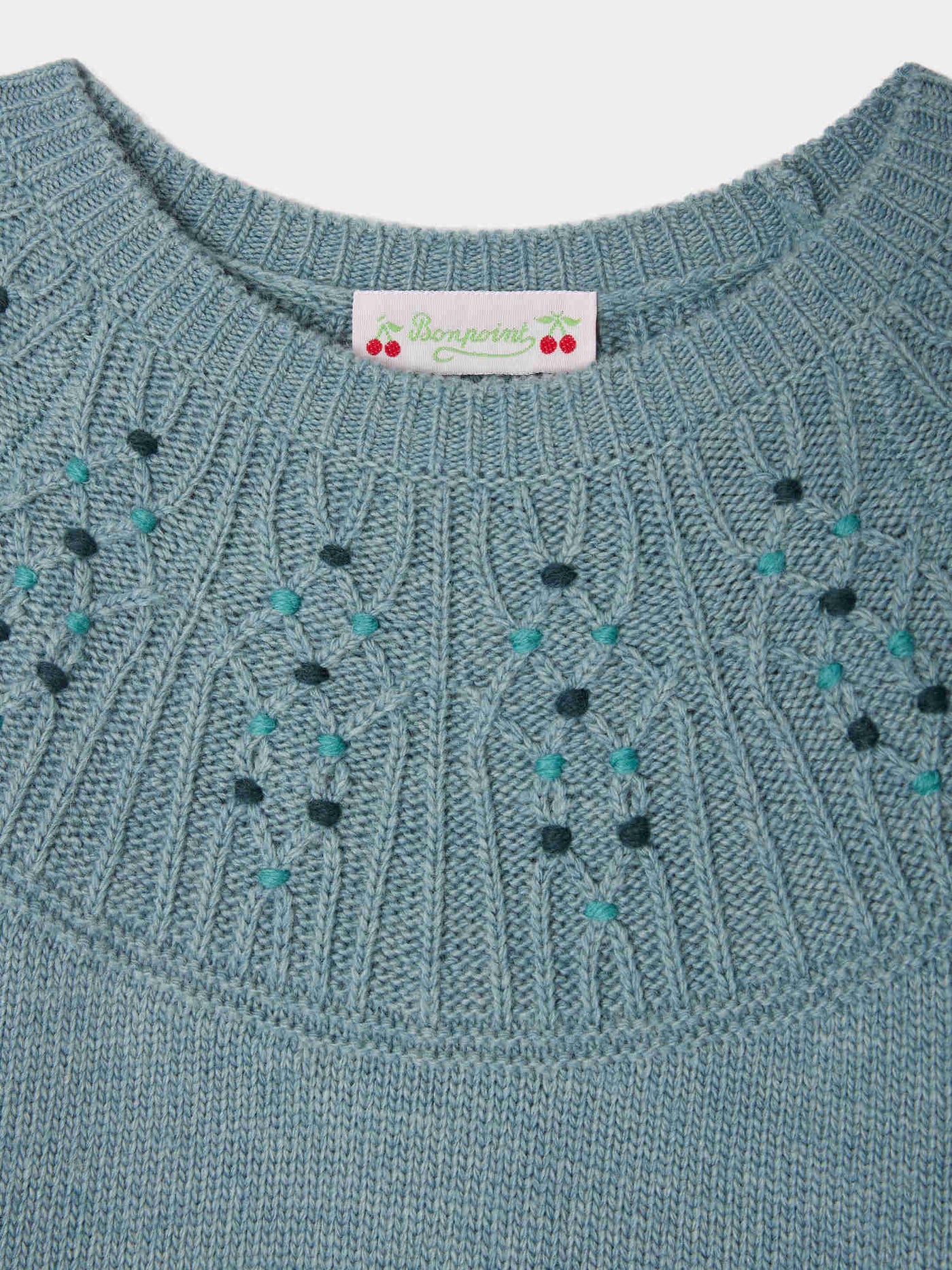 Genièvre cable-knit sweater with smocked and embroidered jacquard