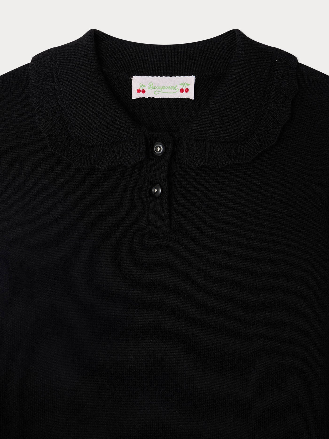 Brynja sweater with ruffles and cherry embroidery in pearls in wool
