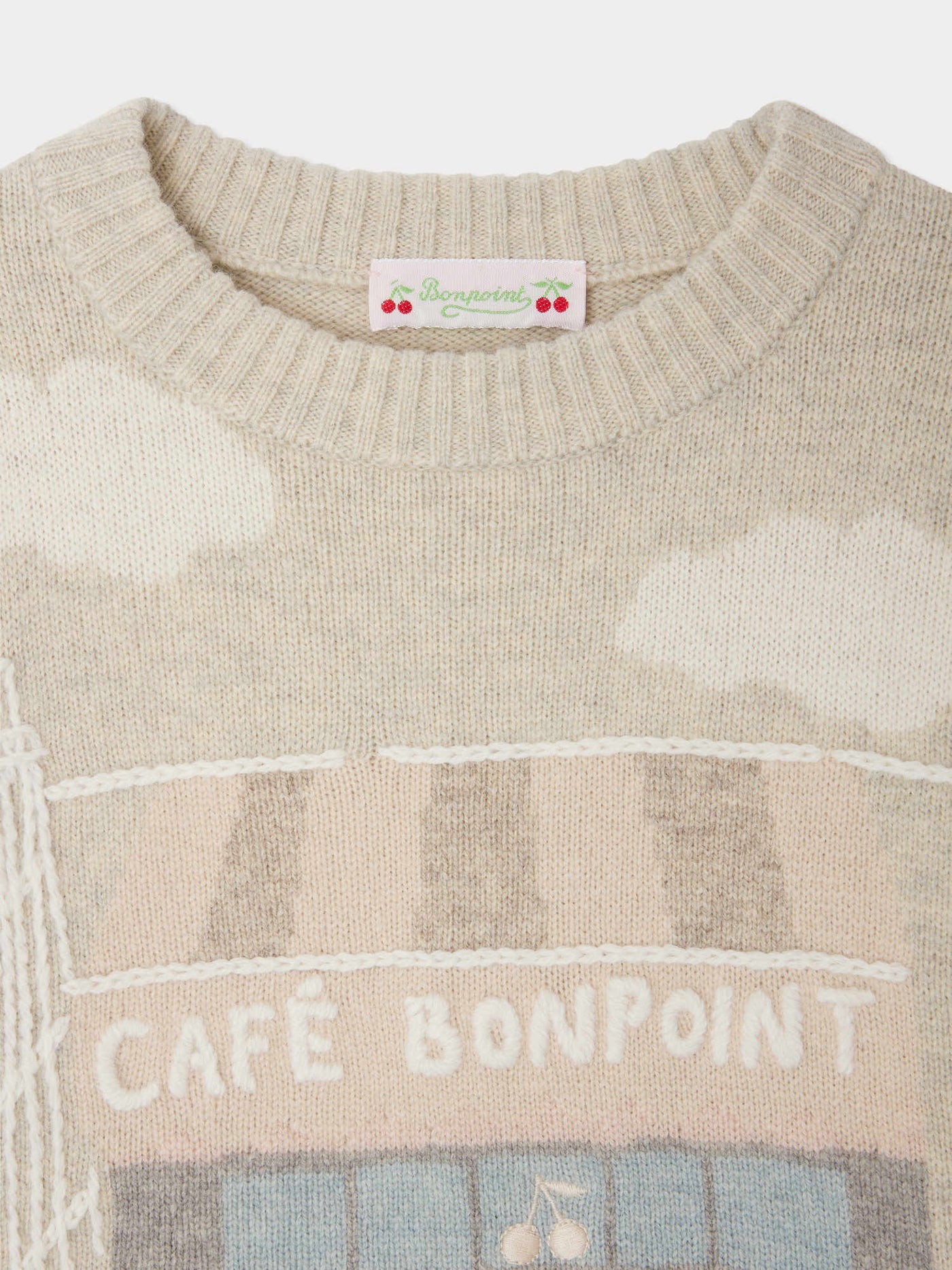 Jodora sweater in jacquard and hand embroidery Café Bonpoint