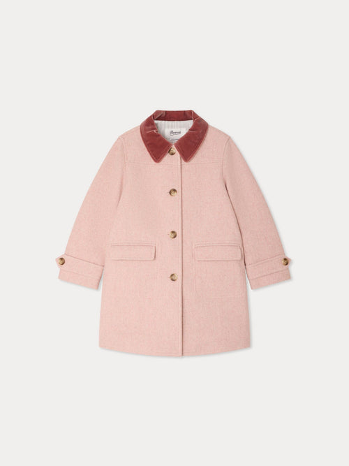 Jaida coat in pink wool with a velvet collar