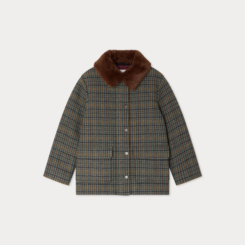 Joao coat in quilted wool with checks and removable collar