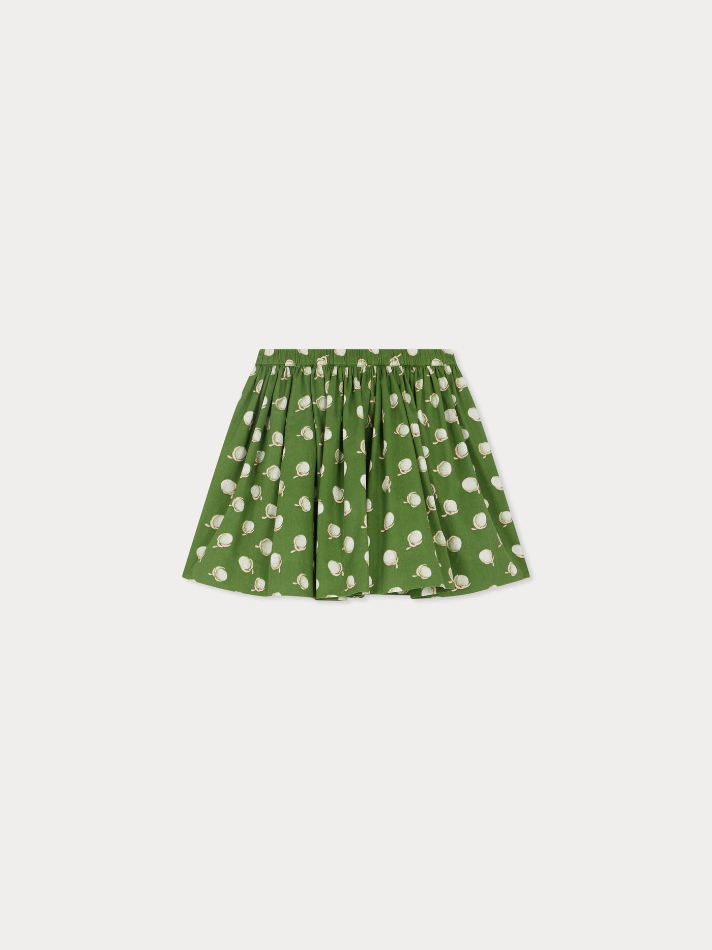 Suzon green satin skirt with floral print in organic cotton