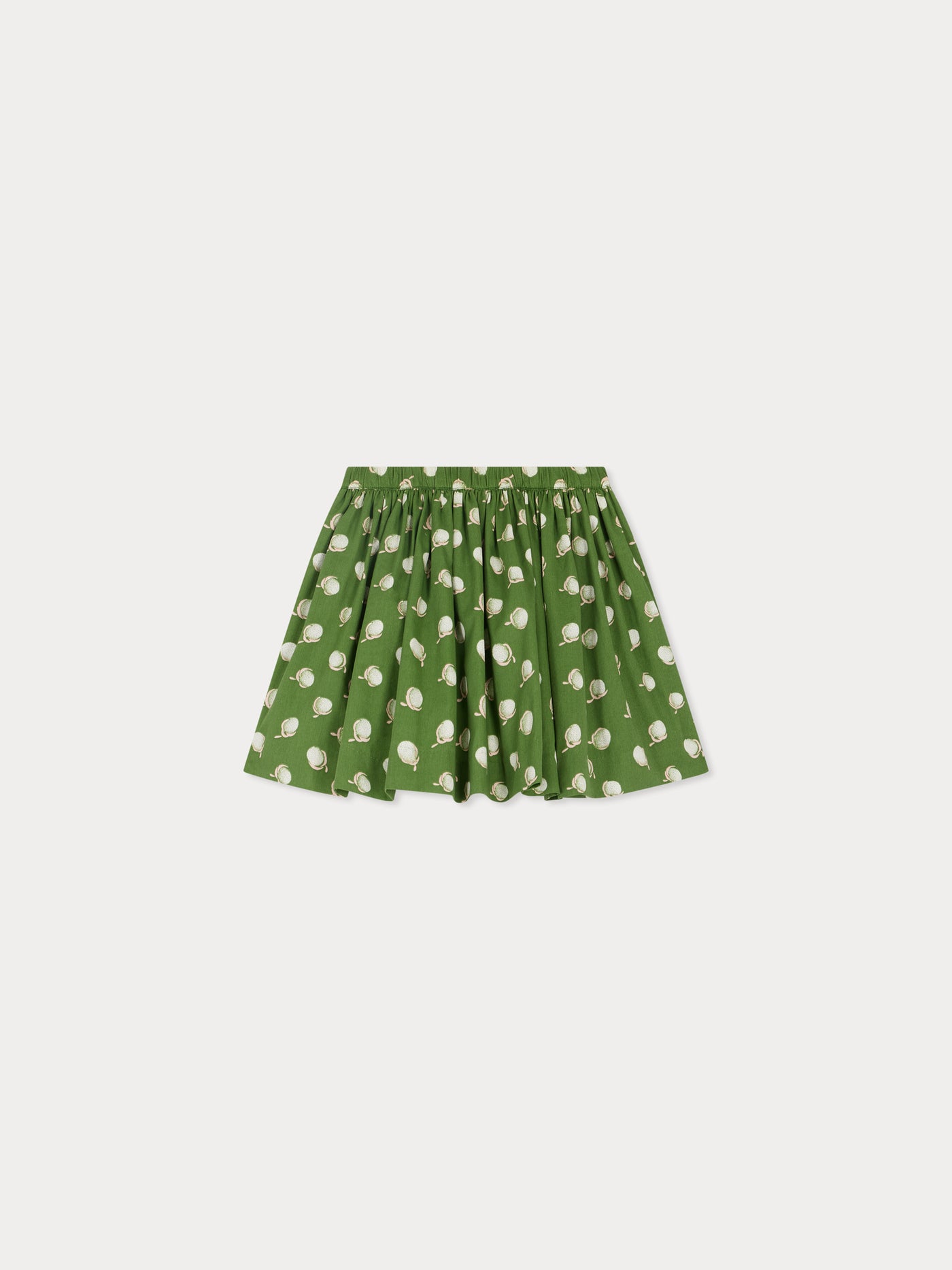 Suzon green satin skirt with floral print in organic cotton