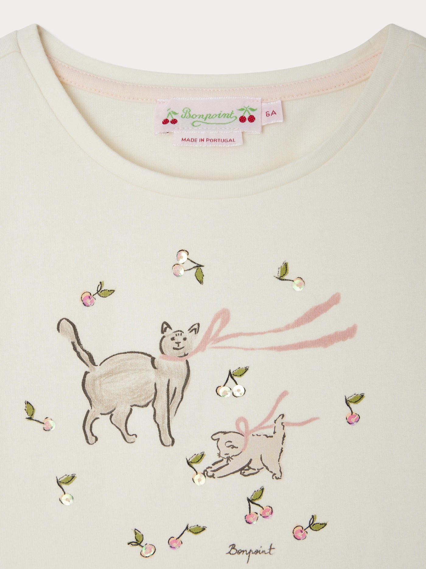 Capricia T-shirt with cat print and embroidered sequins in organic cotton